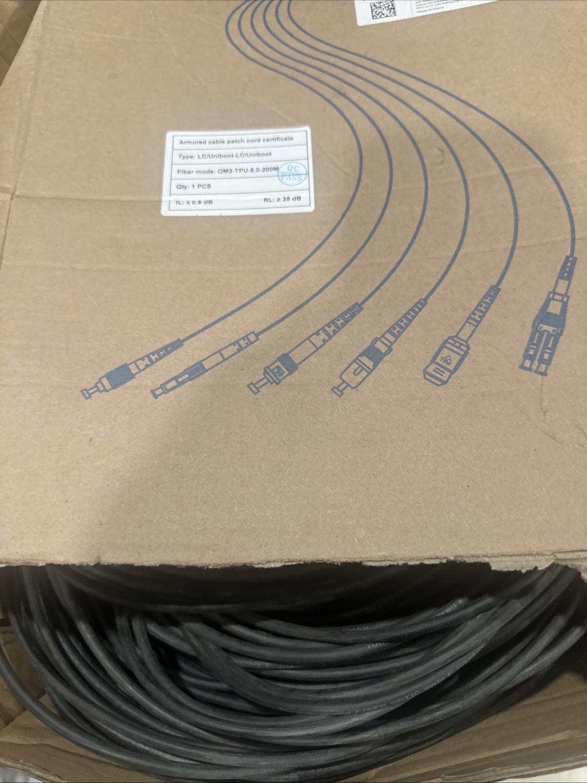 656ft/200m OD-5mm Industrial TPU OM3 Fiber LC to LC Outdoor Armored Fiber Patch