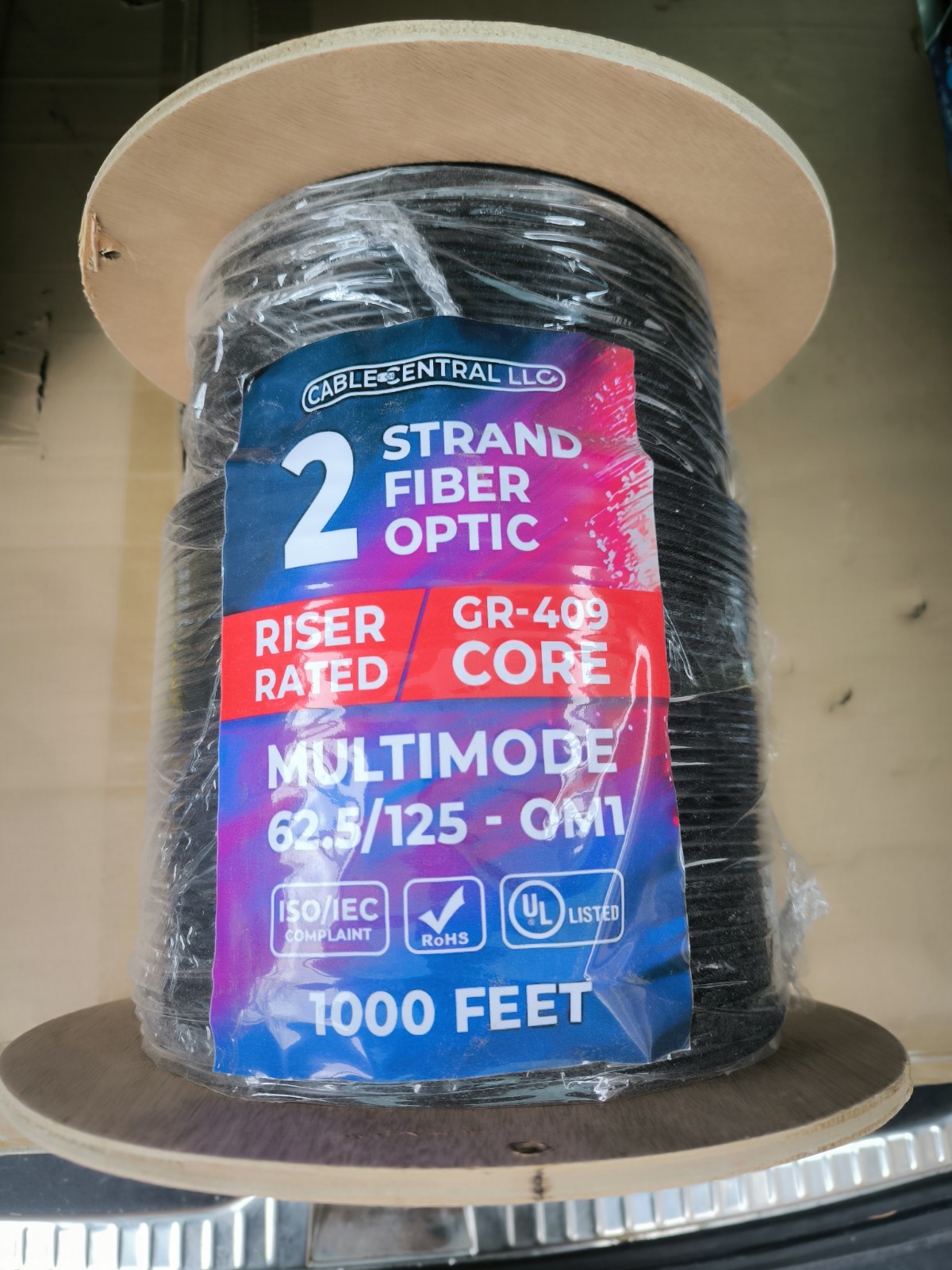 Cable Central LLC 2 Fiber Indoor 1000 feet Fiber Optic Cable, 62.5/125-OM1 Black