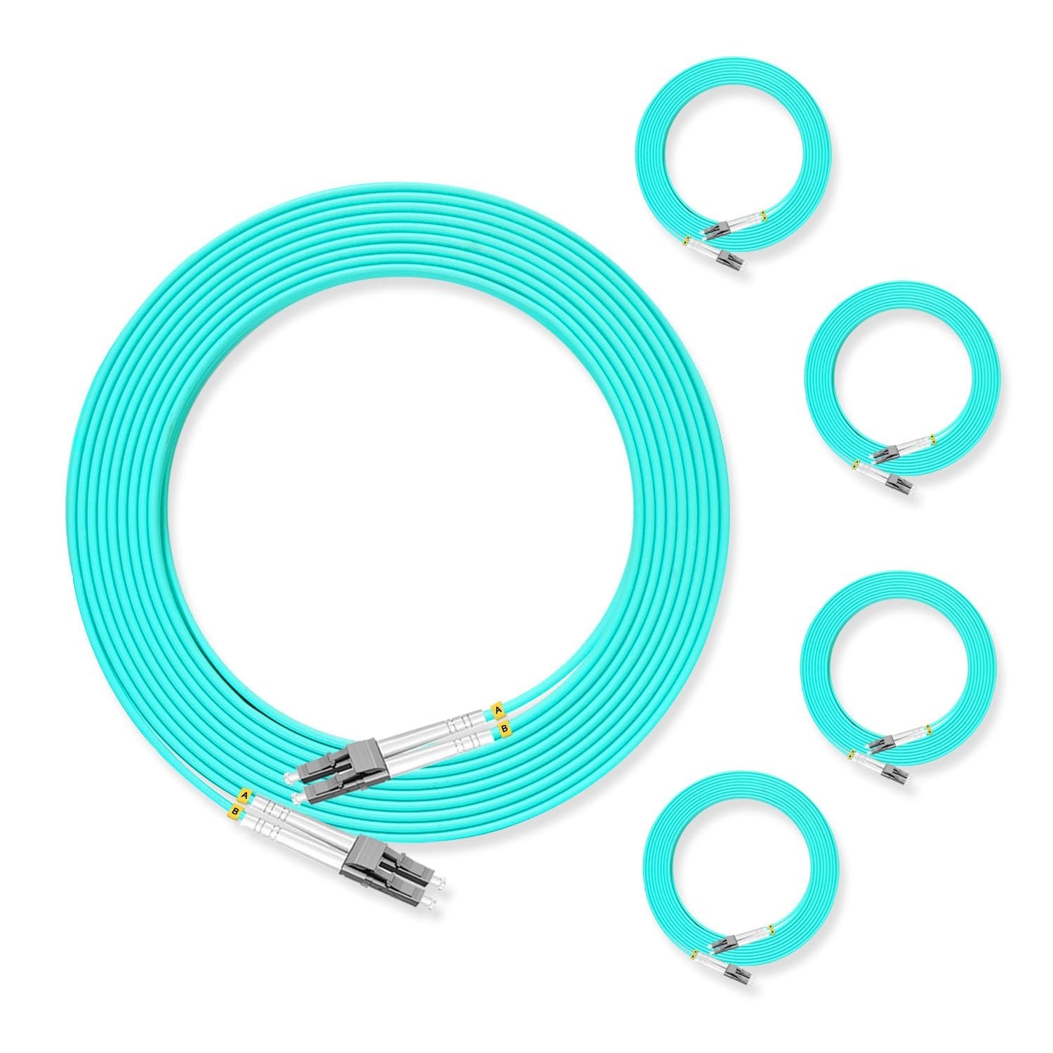 5Pcs 5M LC UPC Duplex Fiber Optic Patch Cord Jumper OM3 50/125μm 850nm/1300nm