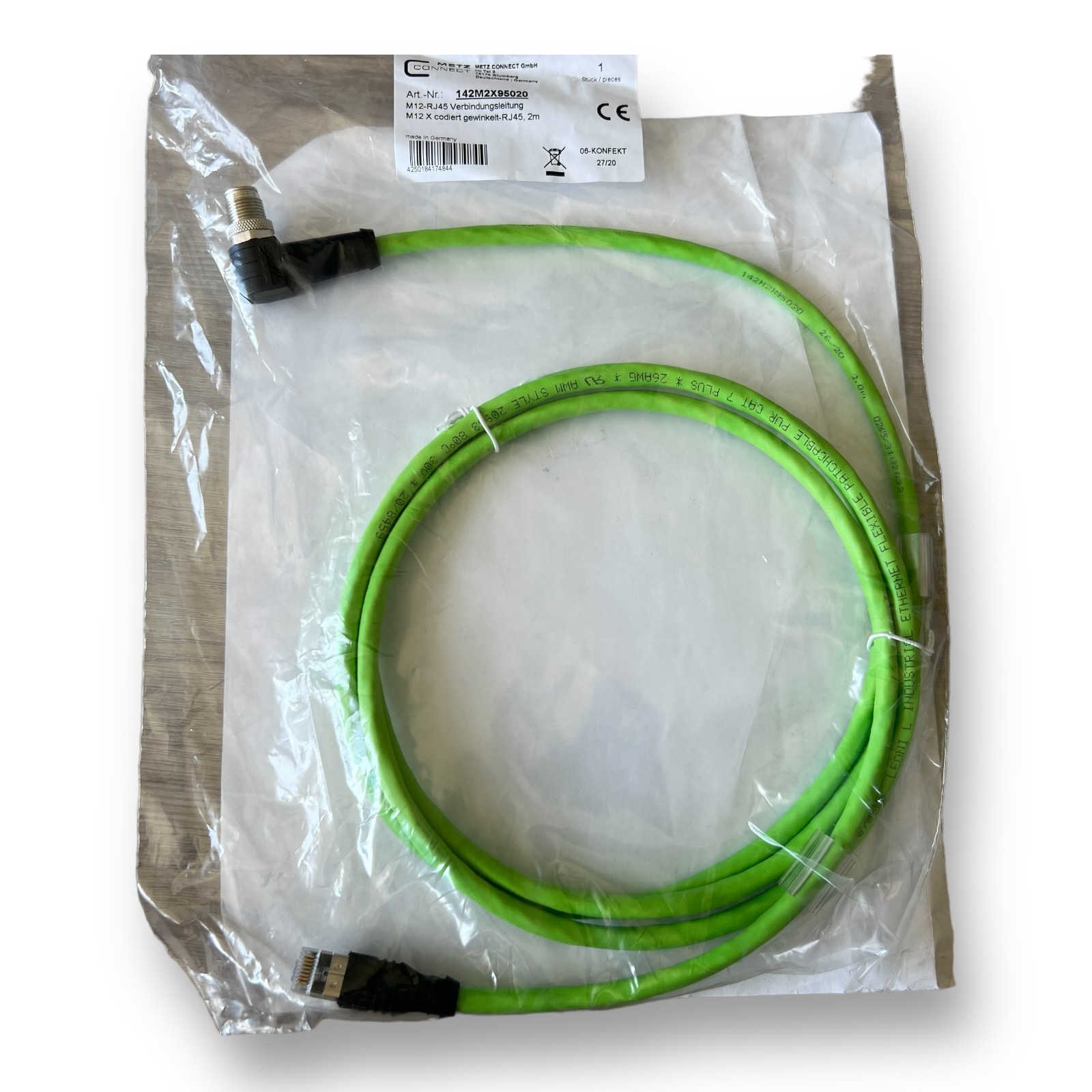 Metz Connect 142M2X95020 2m Cable Assembly – M12 to RJ45, 8 Conductors – USA