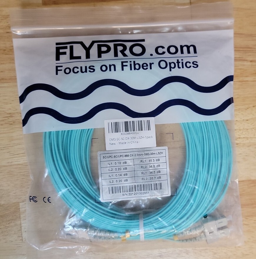 Fiber Optics Flypro.com OM3-SC-DX-30M-LSZH 0M3 50/125 Jumper A-B