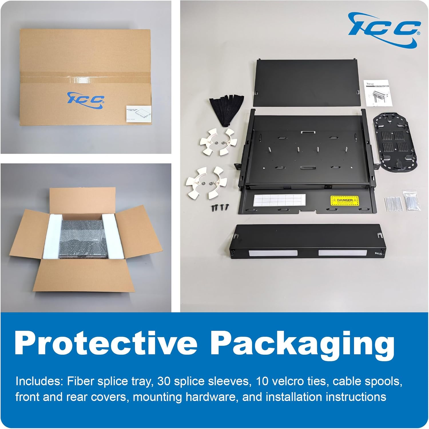1U Fiber Optic Rack Mount Enclosure – 3 Slots for LGX Compatible Adapter Panels