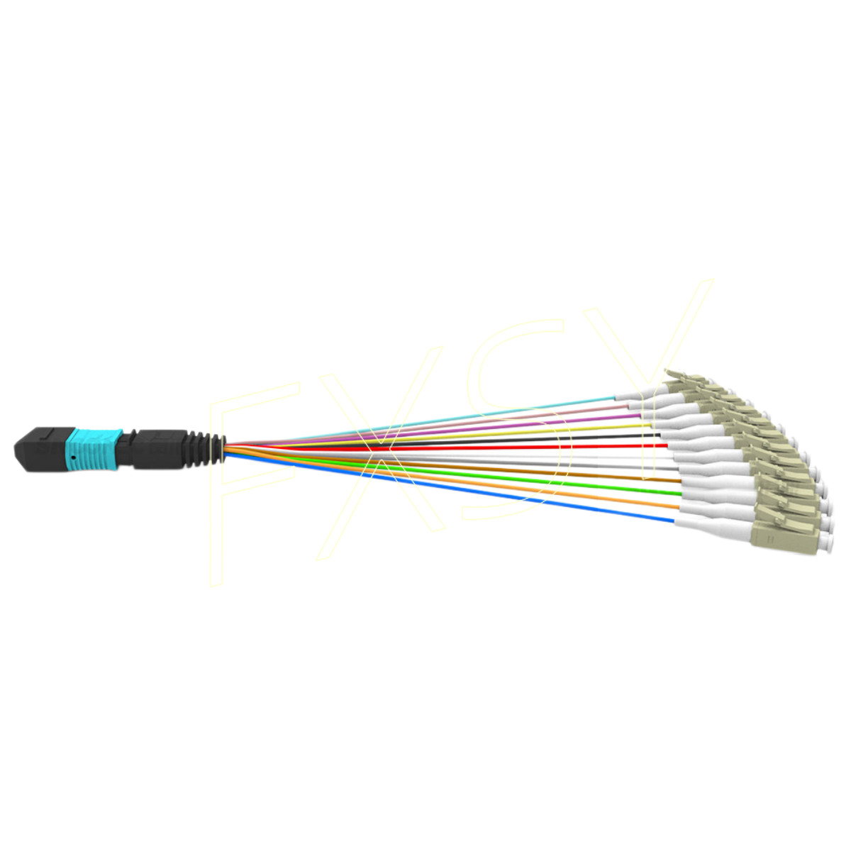 MPO to LC OM4 Aqua 12Core Breakout Fan Fiber Optic Patch Cord Cable For Cassette
