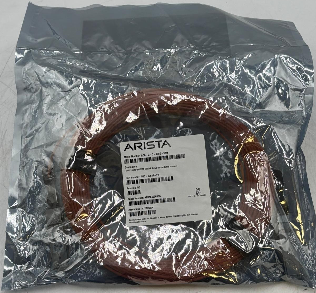 New Sealed ARISTA AOC-Q-Q-100G-30M Active Optic Fiber Cable AOC-10034-20