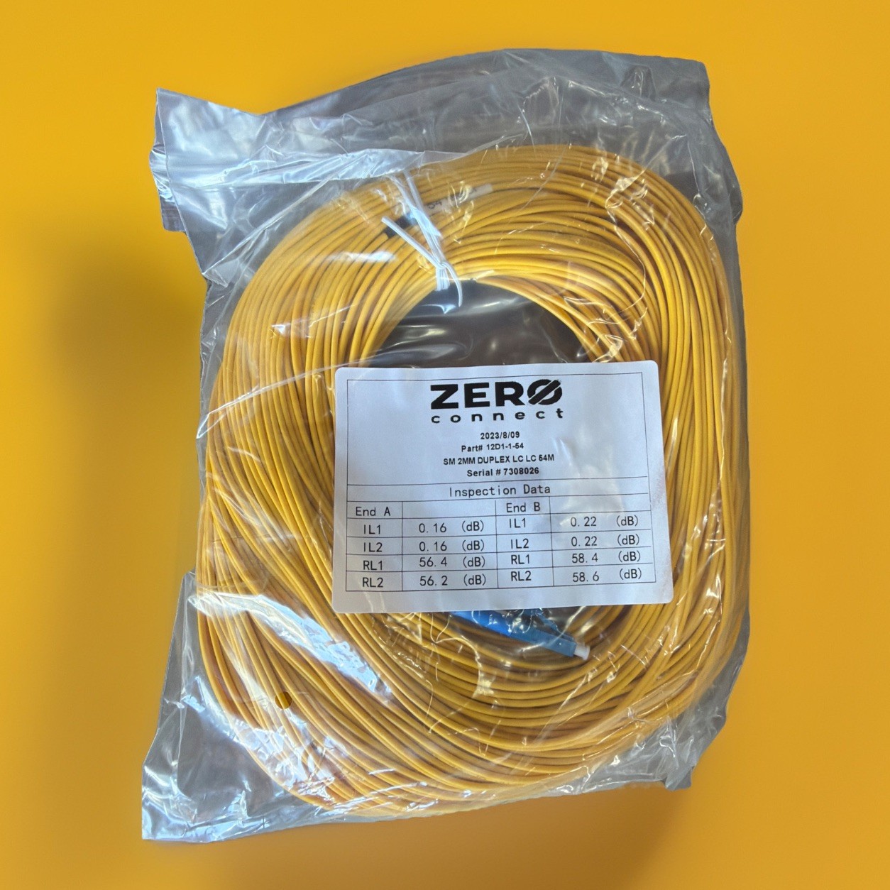 🔥 1 Unit ~ ZERO Connect 12D1-1-54 SM 2MM Duplex LC LC 54M Fiber Optic Cable🔥