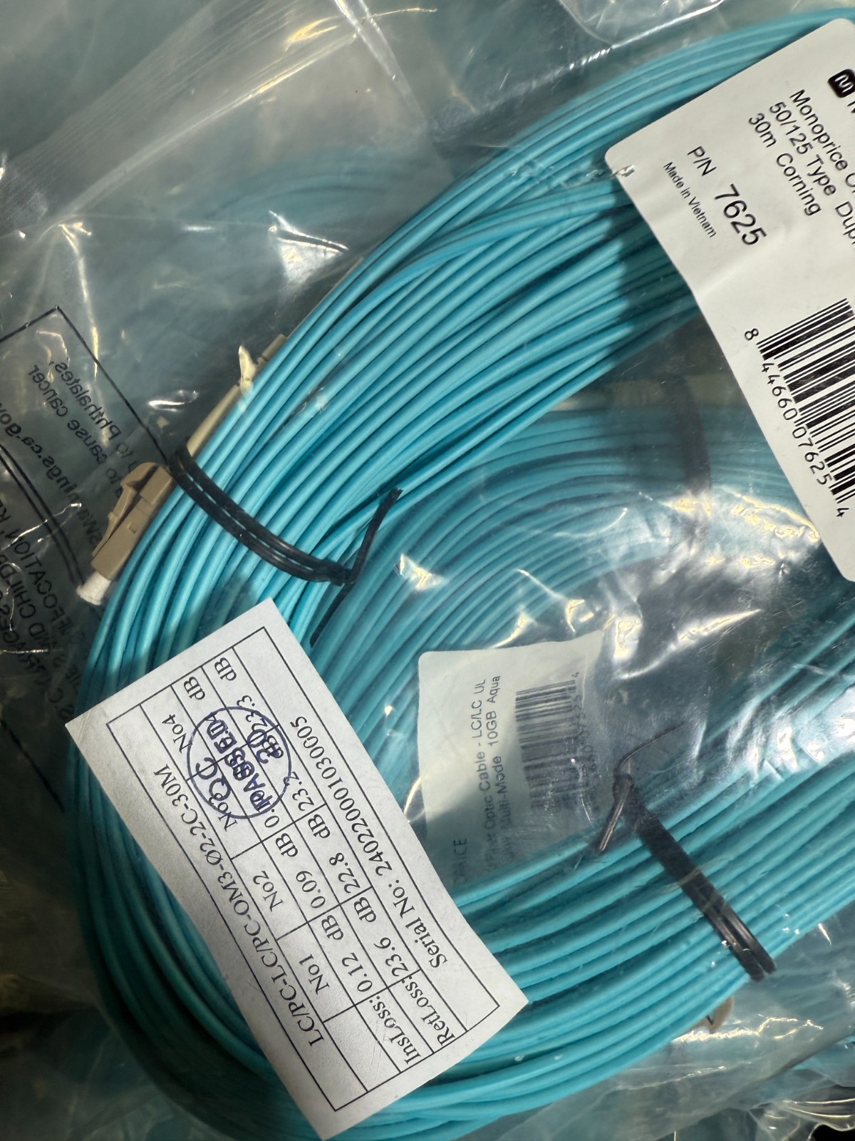 3 pack 30m LC-LC 10Gb OM3 Duplex Multimode 50/125 Fiber Optic Patch Cable
