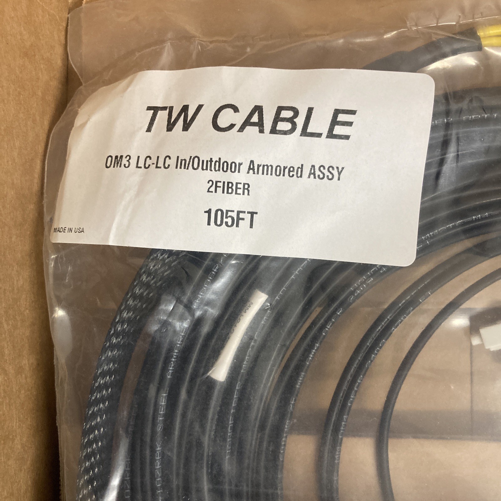 OM3 Fiber Optic Cable LC to LC In/Outdoor Armored Duo 105 Feet, TW Cable