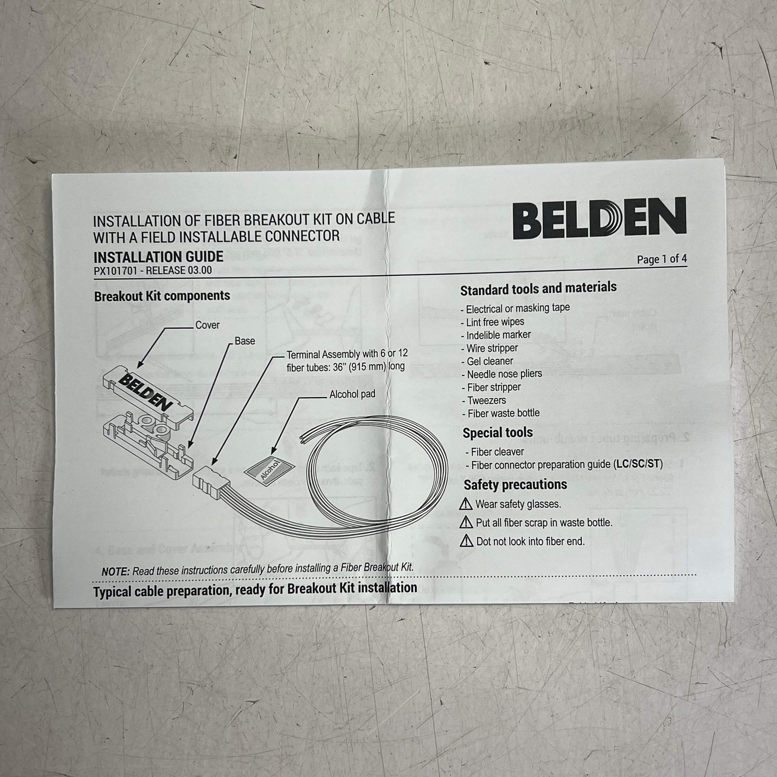 BELDEN Optical Fiber Field Breakout Kit Plastic Housing 6 Fiber 6 Tubes AX101100