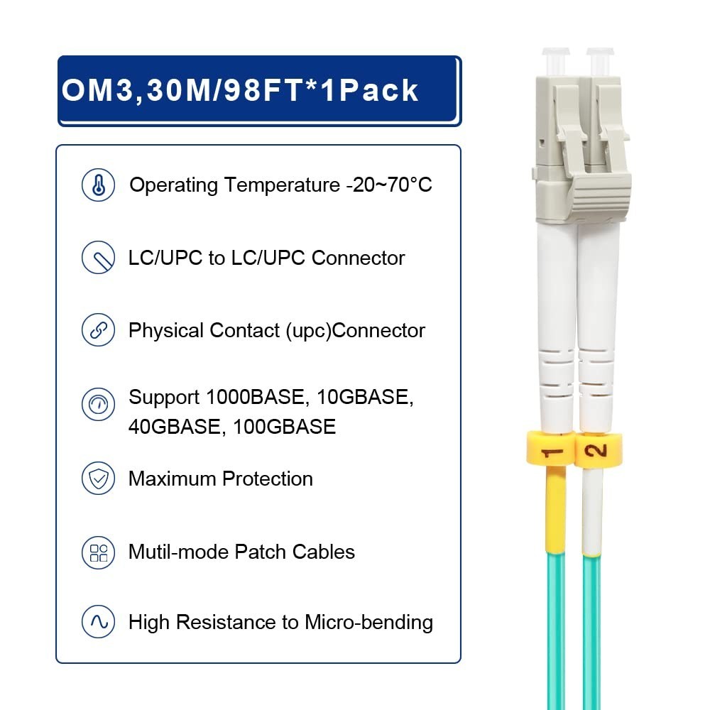 30M LC-LC Fiber Optic Patch Cable 10Gb Duplex