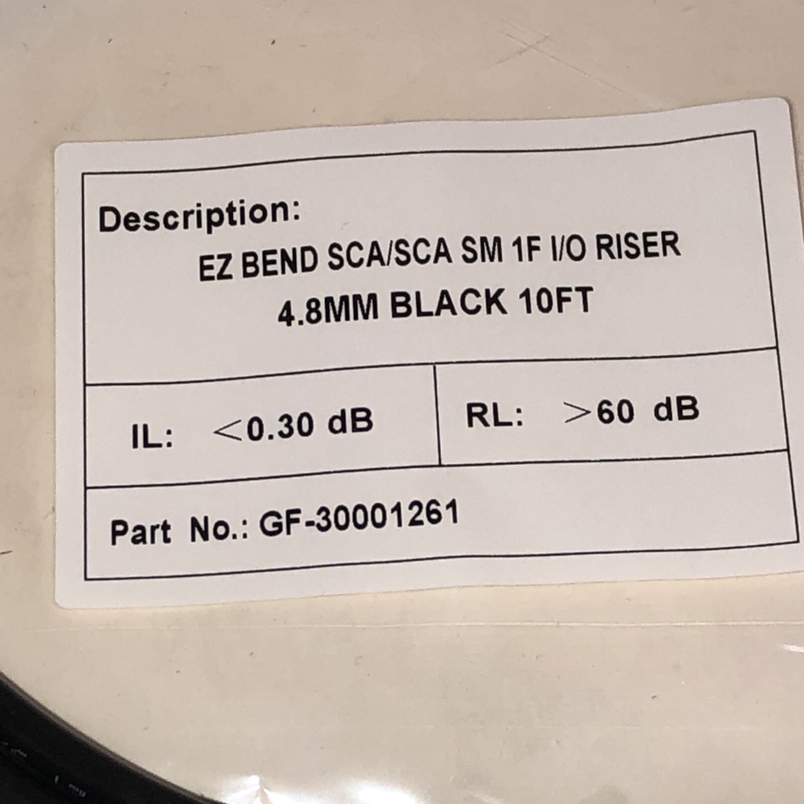 (10) EZ-Bend Fiber Jumper, SCA/SCA SM 1F I/O RISER 4.8 MM BLK 10FT. GF-30001261