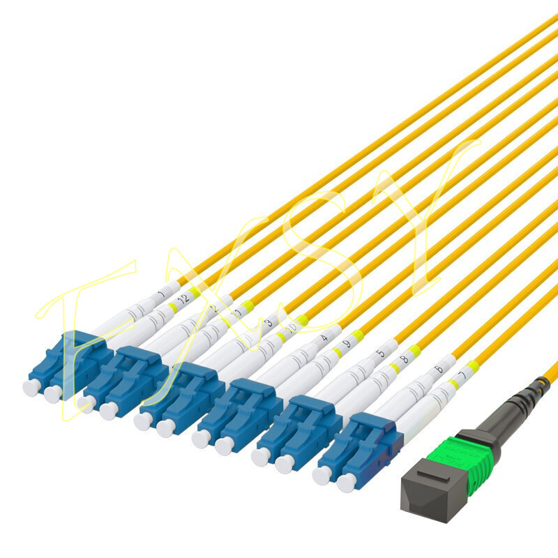 MPO Male to 6 LC Duplex UPC APC 12F OS2 SM Optical Fiber Breakout Jumper Cable