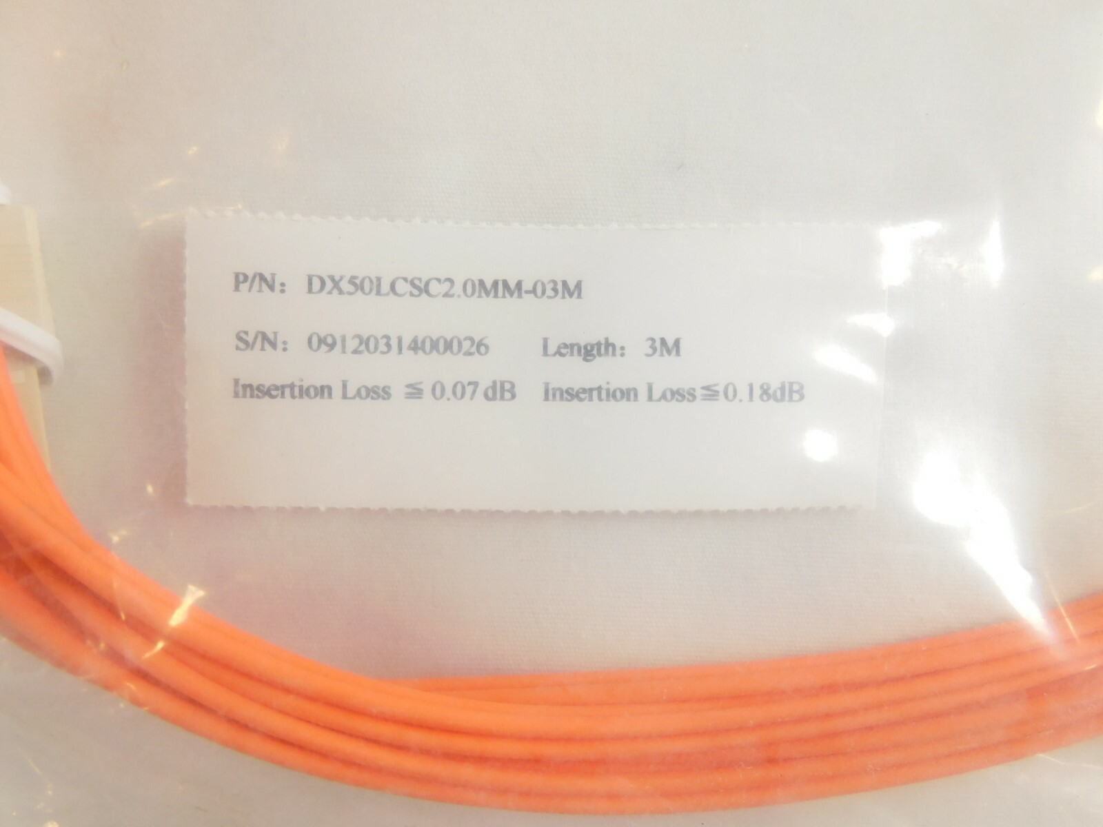 LC-SC 50/125 DX50LCSC2.0mm-03M Corning Fiber Patch Cable – 3 Meters – LOT OF 3