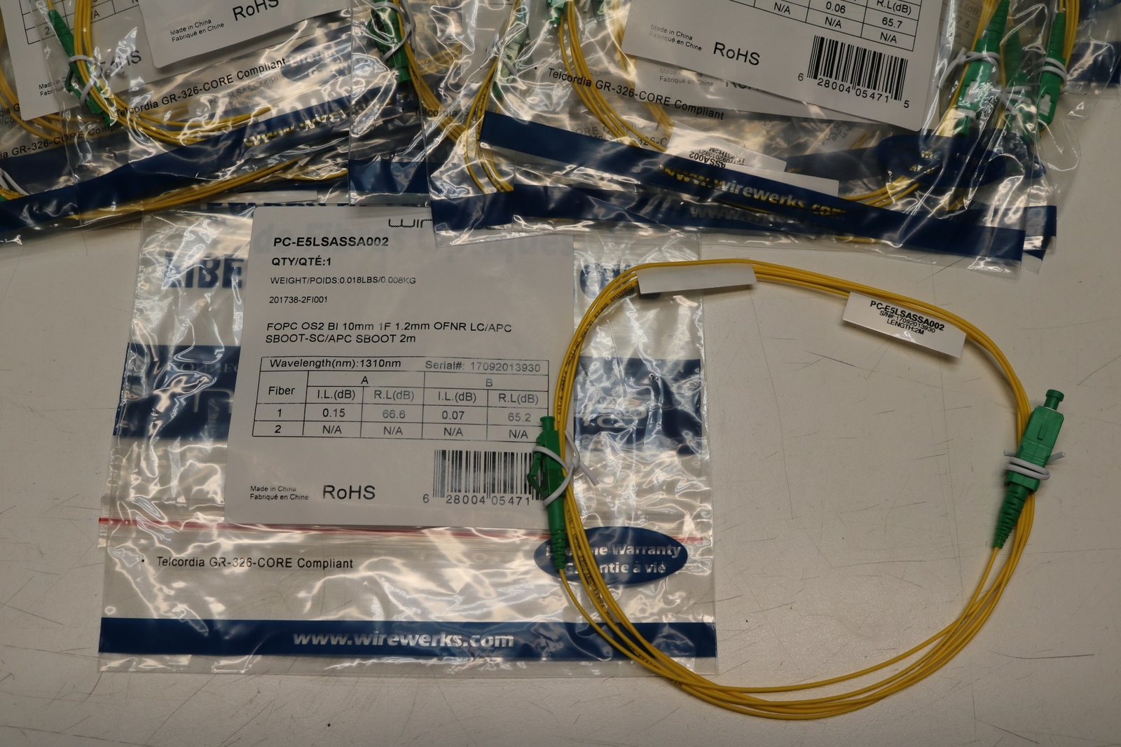 50x Lot 2m 6.5ft Fiber Optic Patch Cable Singlemode Simplex Fiber OFNR LC/APC