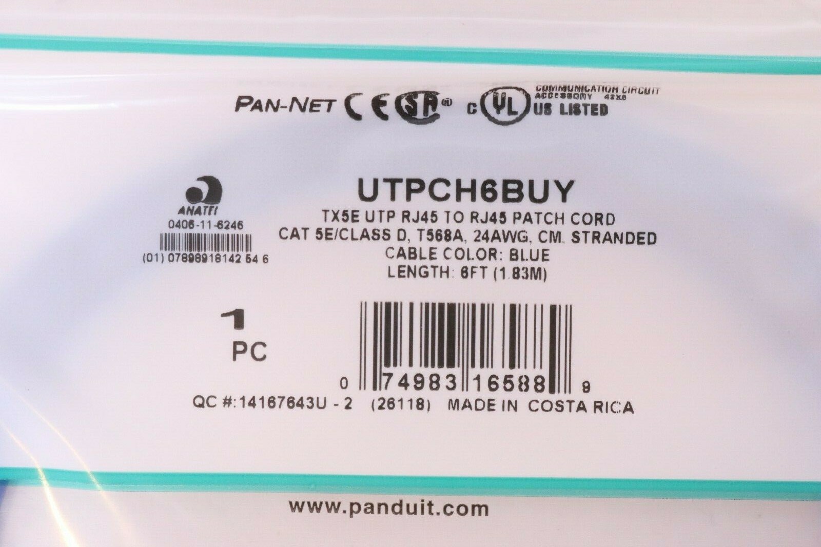 Lot of 10 Panduit Pan-Net 6 ft Blue Stranded CAT 5e T568A Patch Cord UTPCH6BUY