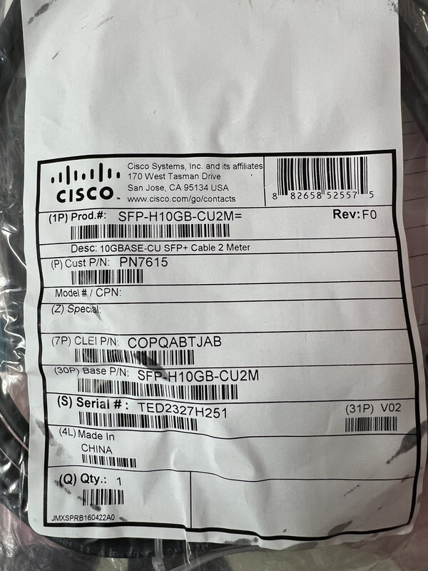 CISCO GENUINE SFP-H10GB-CU2M= 10GBASE-CU SFP+ CABLE 2 METER COPQABTJAB