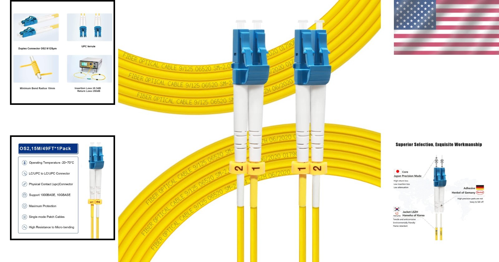 High Rated OS2 SM 9/125 LC-LC Fiber Patch Cable