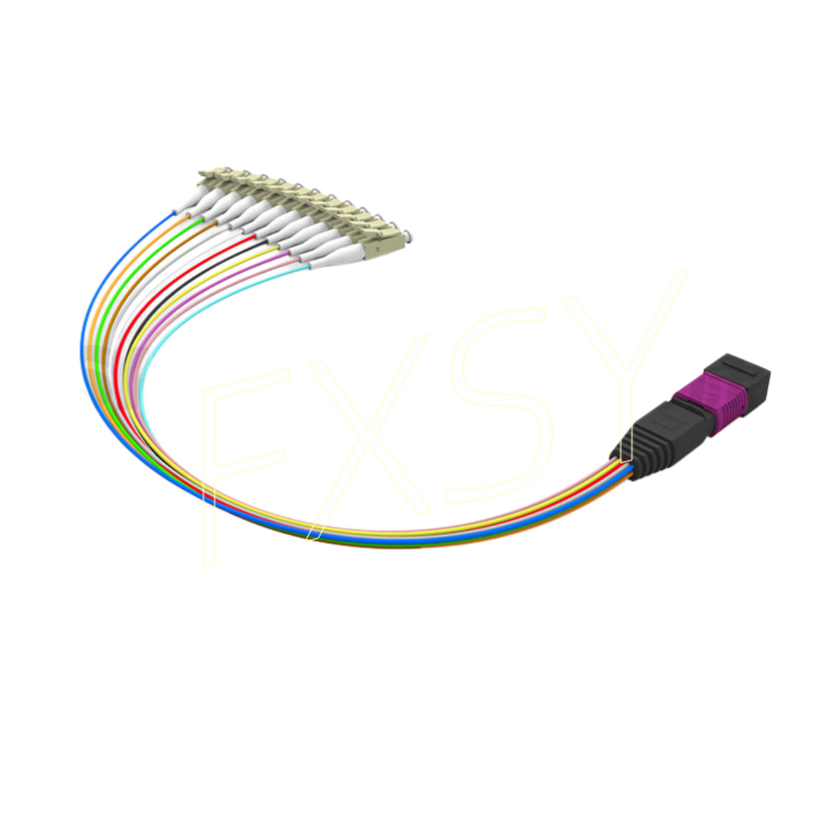 MPO to LC OM4 12 Core Breakout Fan Fiber Optic Patch Cord Cable For MTP Cassette