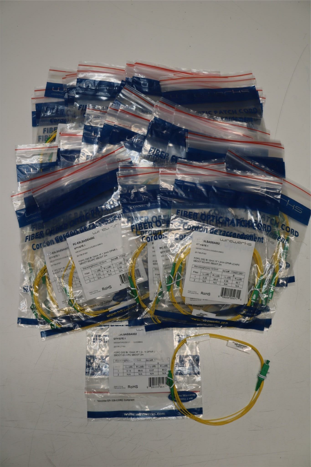 50x Lot 2m 6.5ft Fiber Optic Patch Cable Singlemode Simplex Fiber OFNR LC/APC