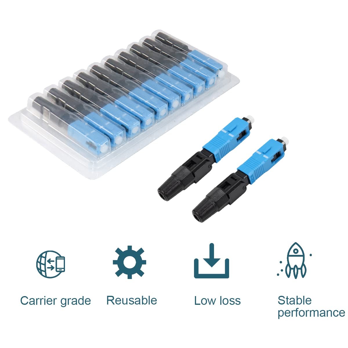 10 Pack SC UPC Fiber Optic Quick Connectors Single Mode 9/125 FTTH
