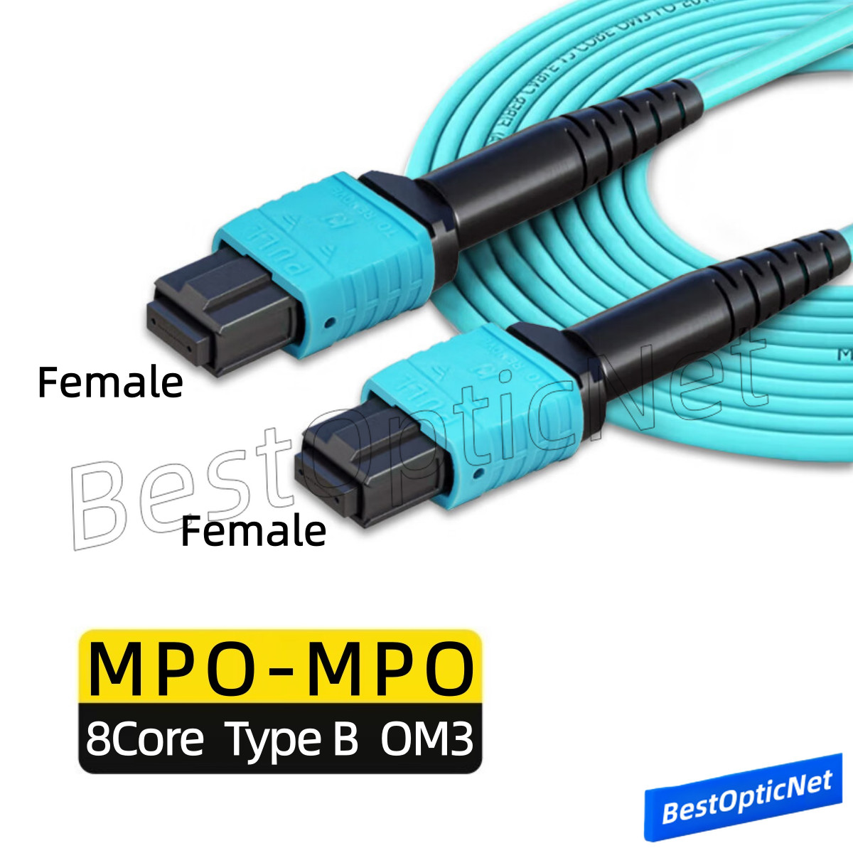 1-50m MPO to MPO Fe/Fe OM3 8 12 Core Fiber Optic Patch Cord Cable 40G 100G Lot