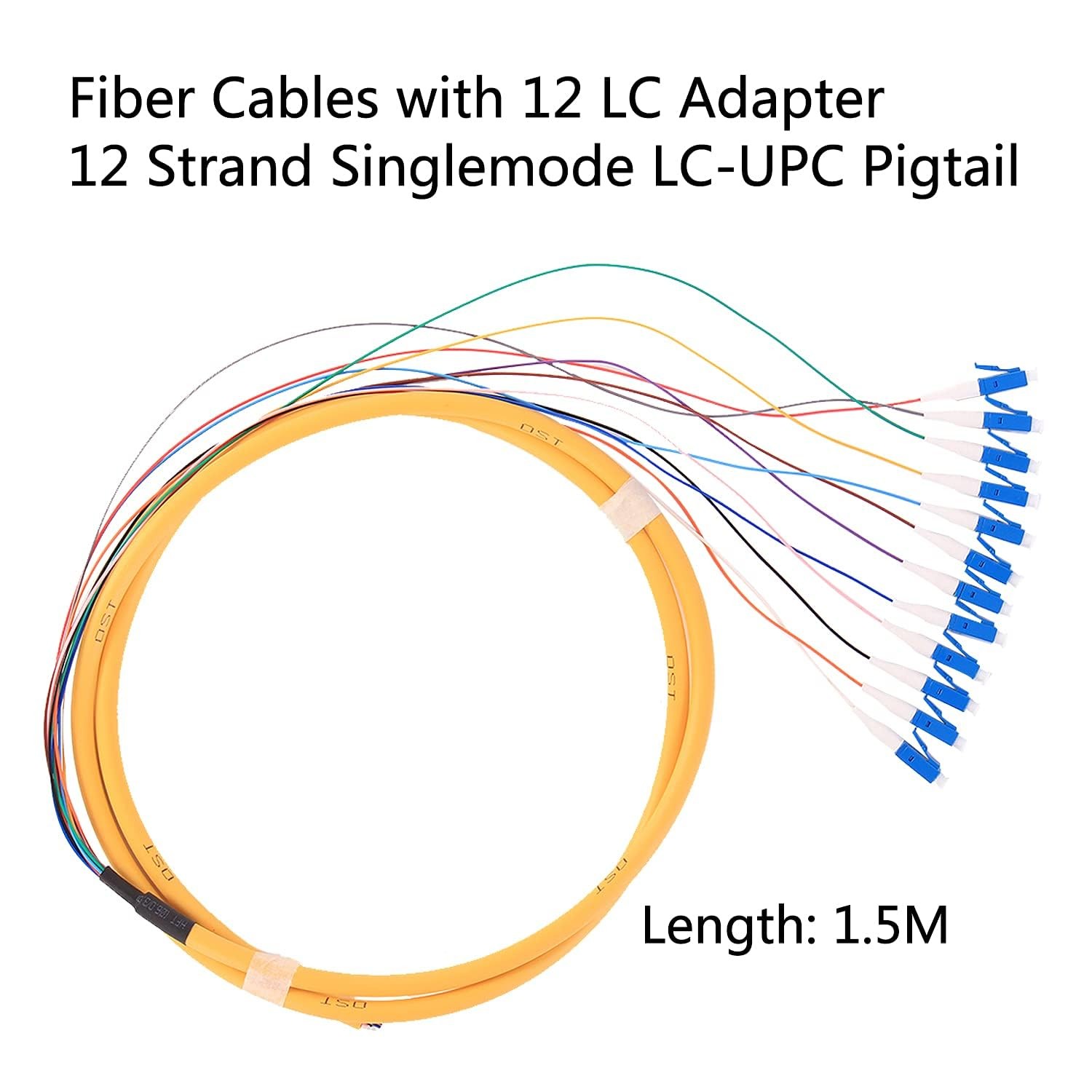 GESD 1.5 Meter 12 Strand SingleMode 9/125 LCUPC Fiber Pigtail, 12 ColorCoded …