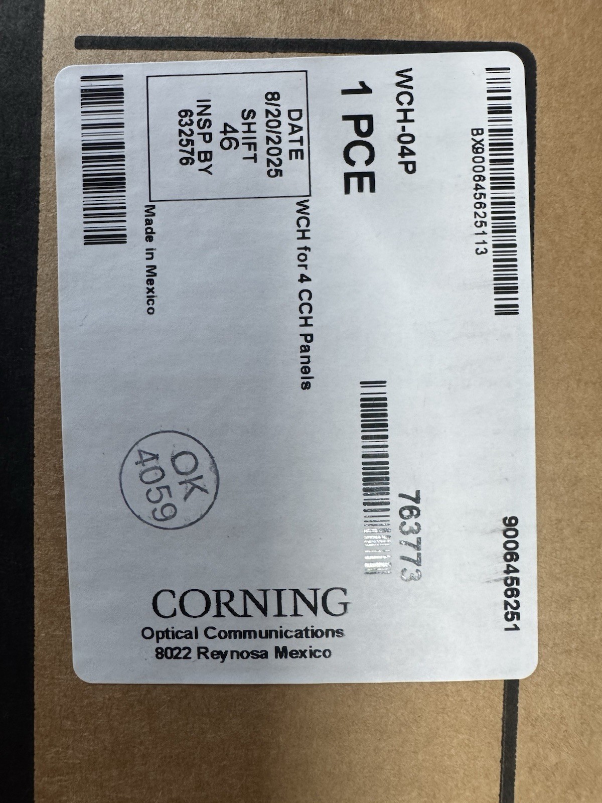 Corning WCH-04P Wall-Mountable Housing Holds 4 connector panels/cassettes