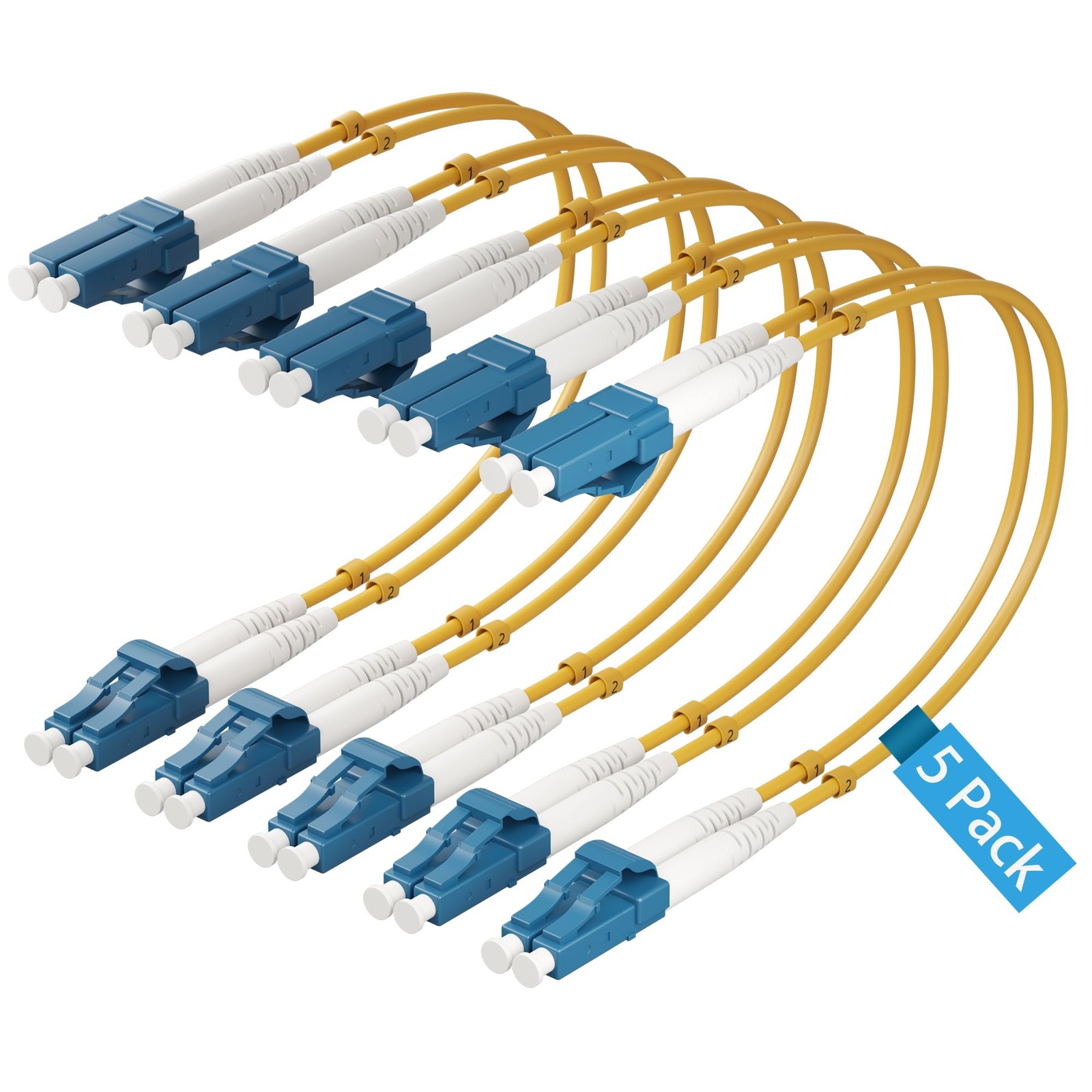 5 PCS 3Ft Yellow LC To LC OS2 Single Mode Fiber Patch Cable Duplex 9/125m SMF