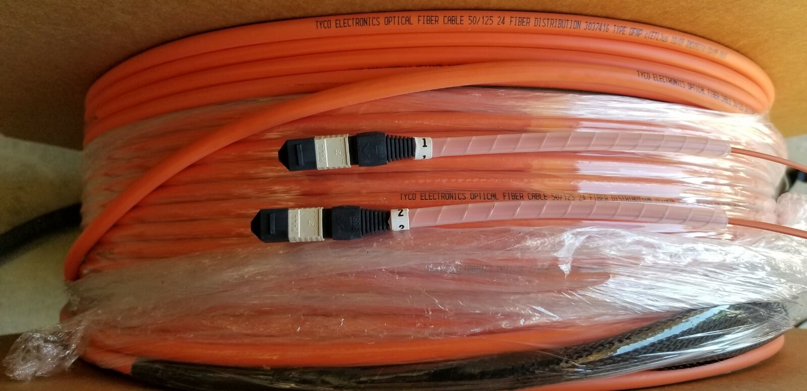 TYCO Fiber Optic Cable 100 ft MPO/MPO 24 Fiber 50/125, 1300nm Fiber Trunk