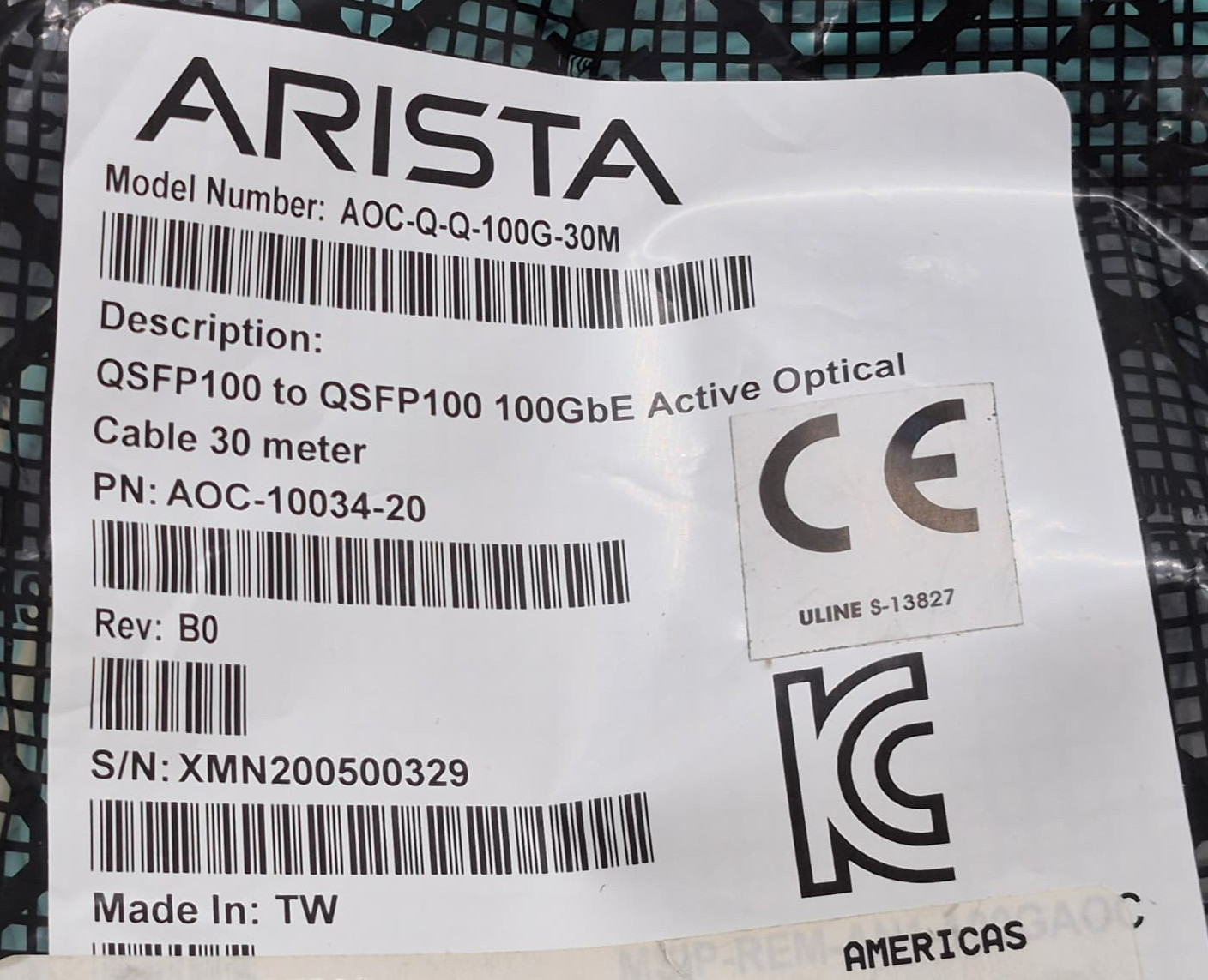 Sealed ARISTA AOC-Q-Q-100G-30M 30 Meter Active Optic Fiber Cable AOC-10034-20