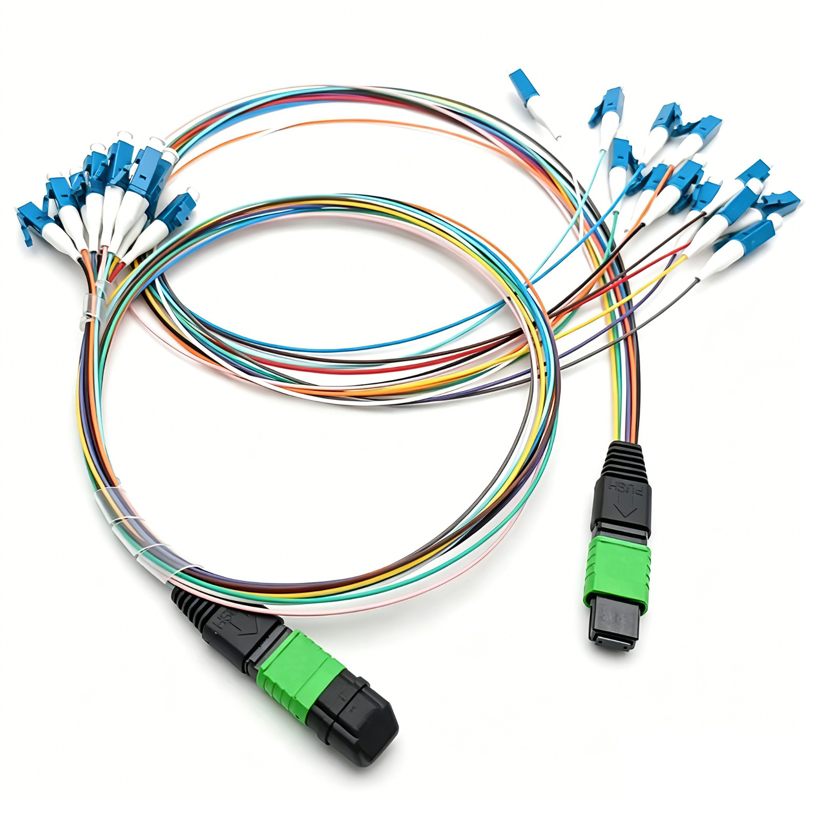 MPO APC Female-12C LC UPC 0.9mm SM Breakout Fiber Optic Pigtails Fanout Type B