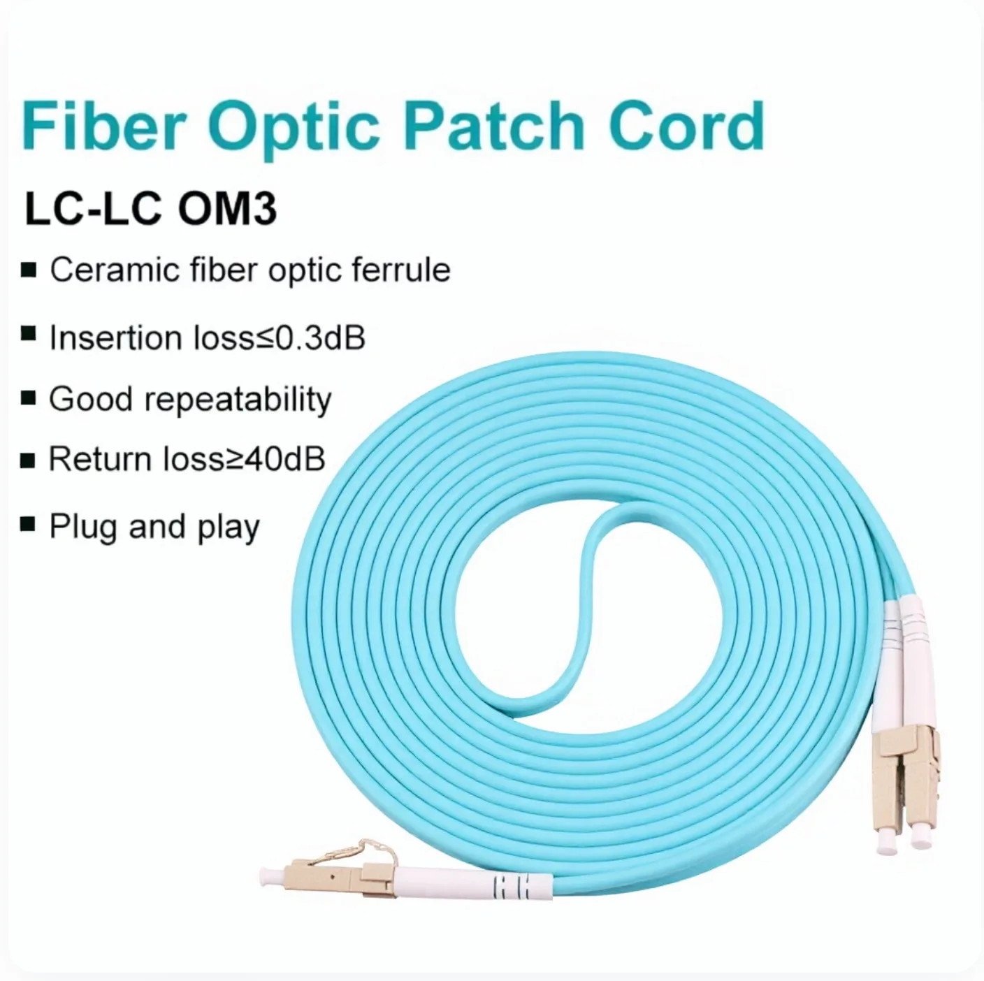 [2pcs] OM3 LC-LC UPC Multimode Duplex LZSH 2.0MM LC-LC Fiber Optic Patch Cable