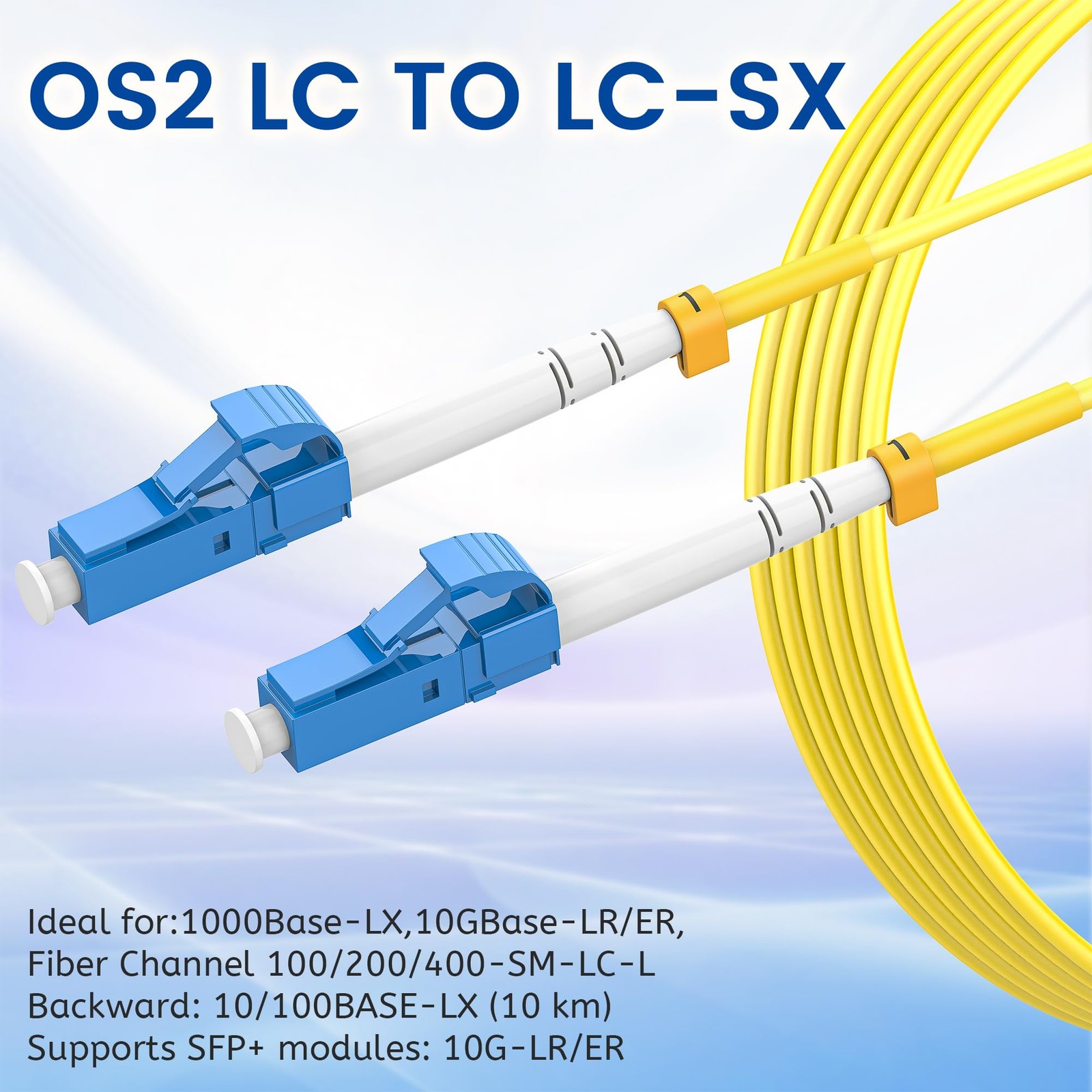 OS2 LC to LC Fiber Patch Cable 1G 10Gb 9/125um SIMPLEX SMF Yellow 1.6 FT