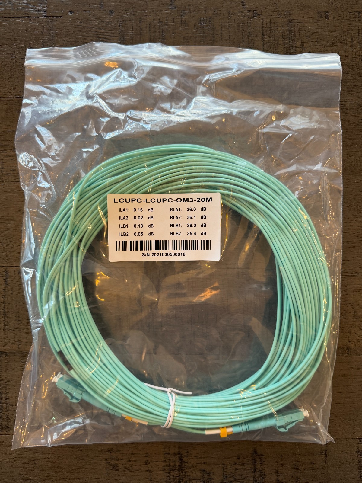 LCUPC to LCUPC DUPLEX OM3 multimode corning glass fiber jumper 20M 10G NEW