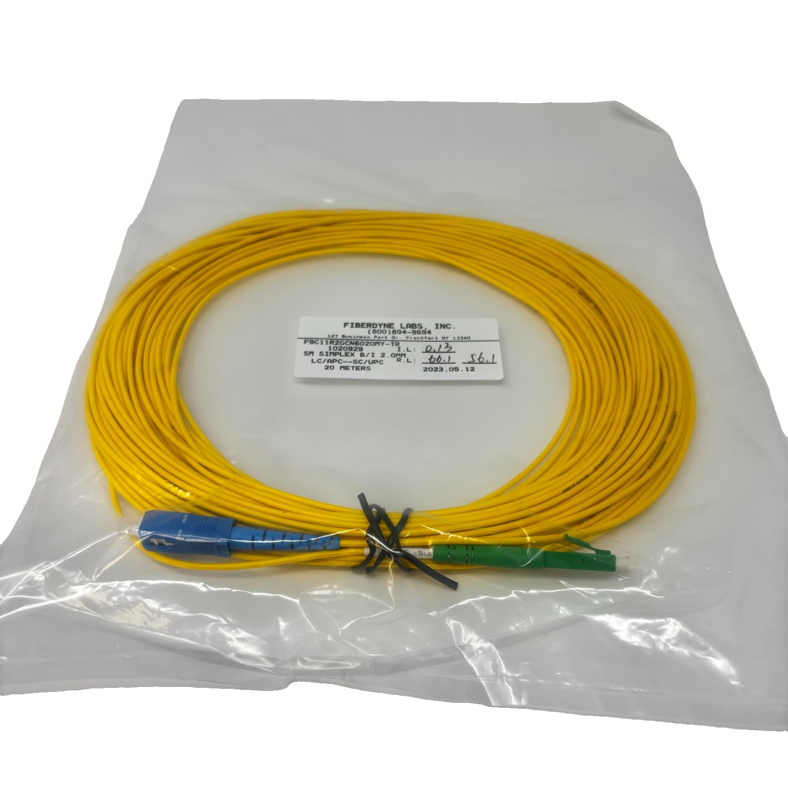 New Fiberdyne Labs 2.0mm LC/APC to SC/UPC 20m Singlemode Fiber Jumper
