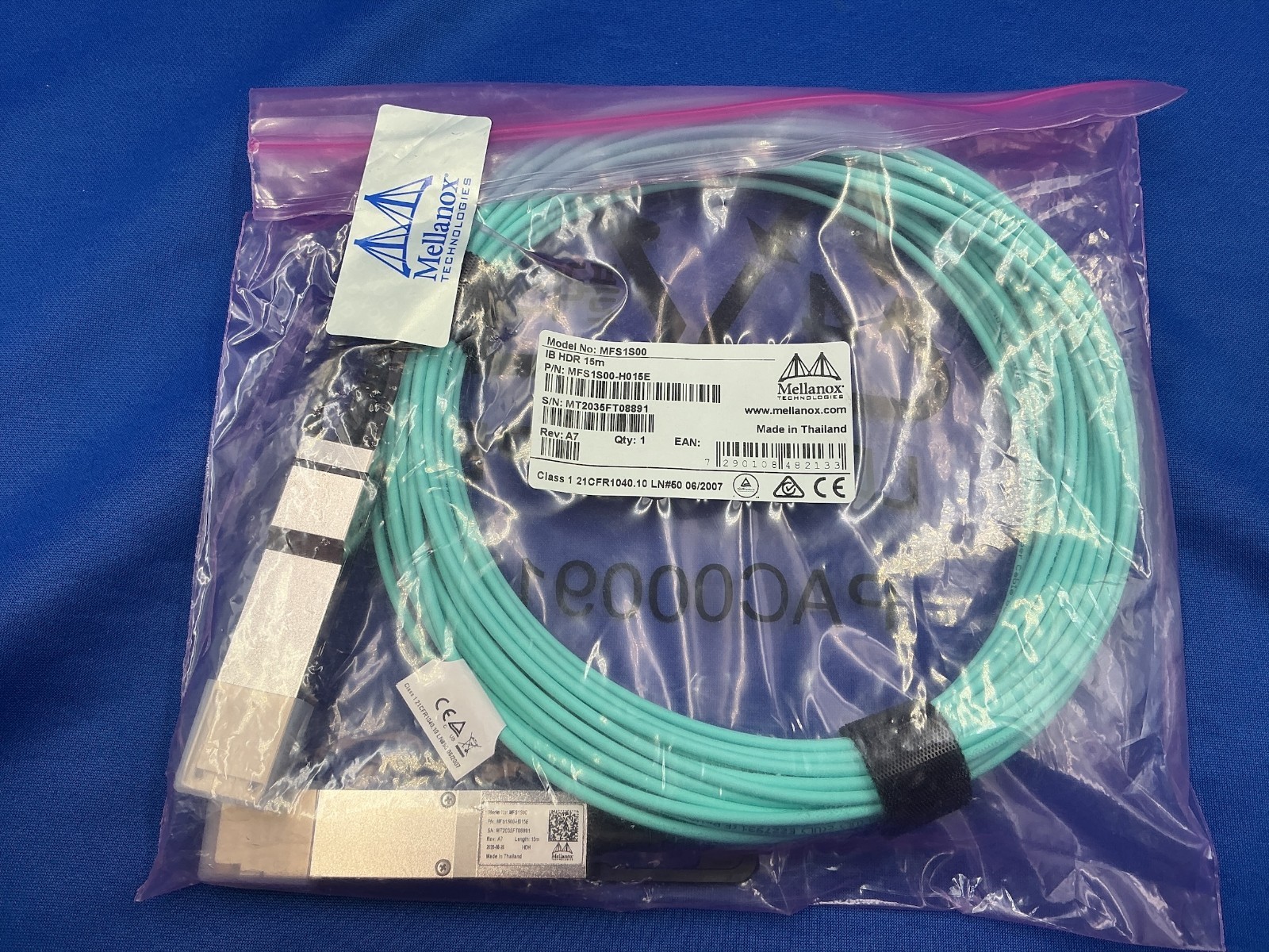 NEW MFS1S00-H015E NVIDIA Mellanox AOC Cable IB HDR up to 200Gb/s QSFP56 15m