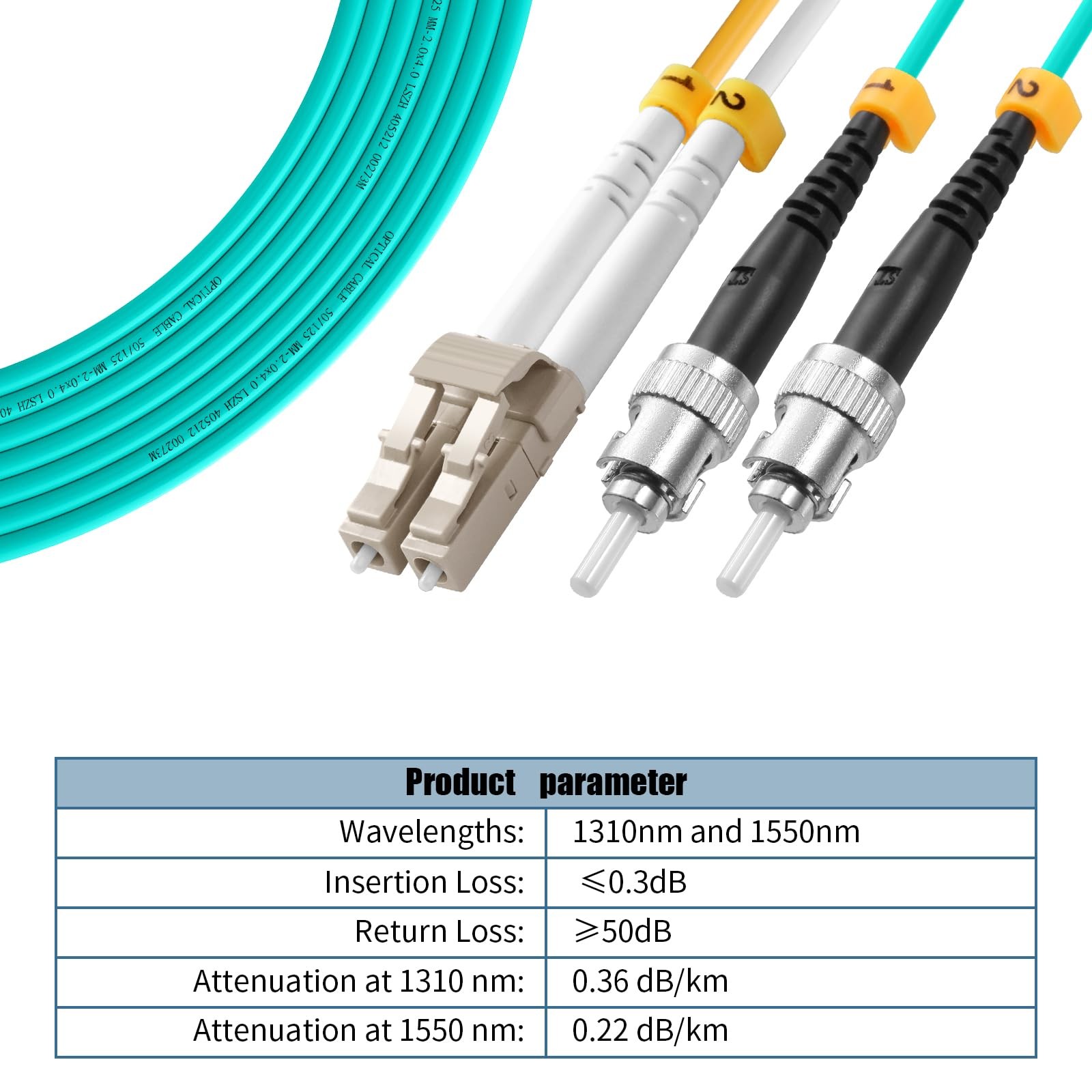 OM3 LC to ST Multi-Mode Fiber Patch Cable Duplex 50/125m 10G/40G OD-2.0mm