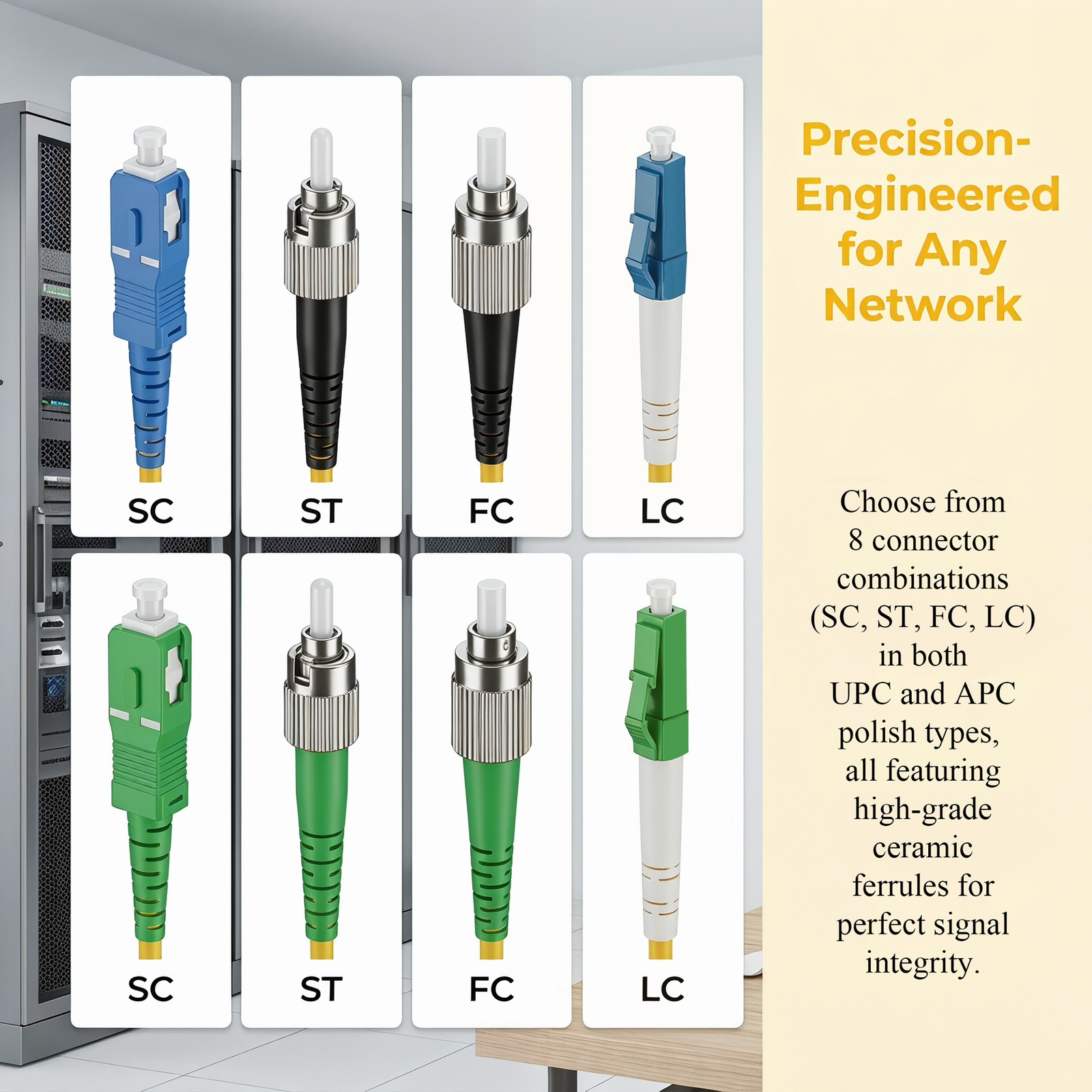 2PCS Single Mode Fiber Optic Patch Cord Single Core, UPC/APC SC LC FC ST 1M -30M