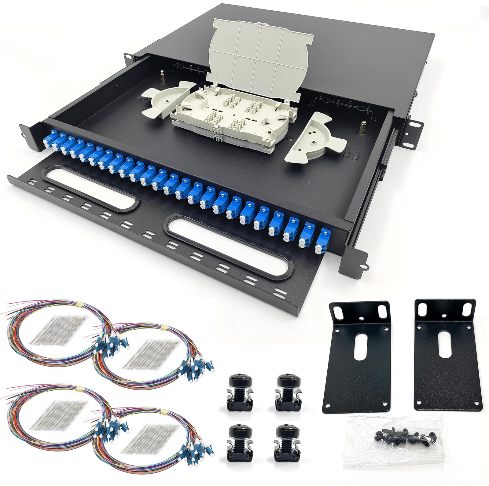 LC-SM 24 Duplex 48 Port Rack Mount Enclosure Box with Splice Trays (Drawer Ty…