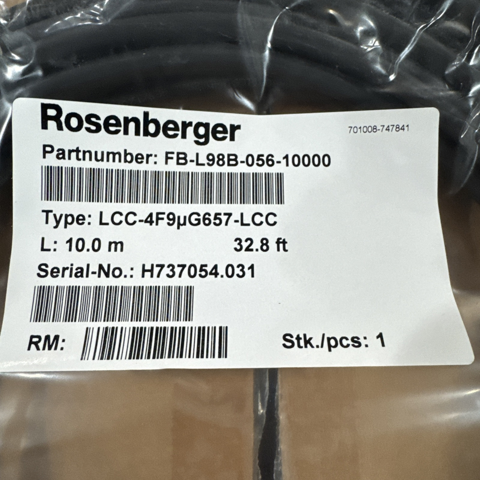 Rosenberger FB-L98B-056-10000 32.8ft Fiber Jumper Cable Type LCC 10M