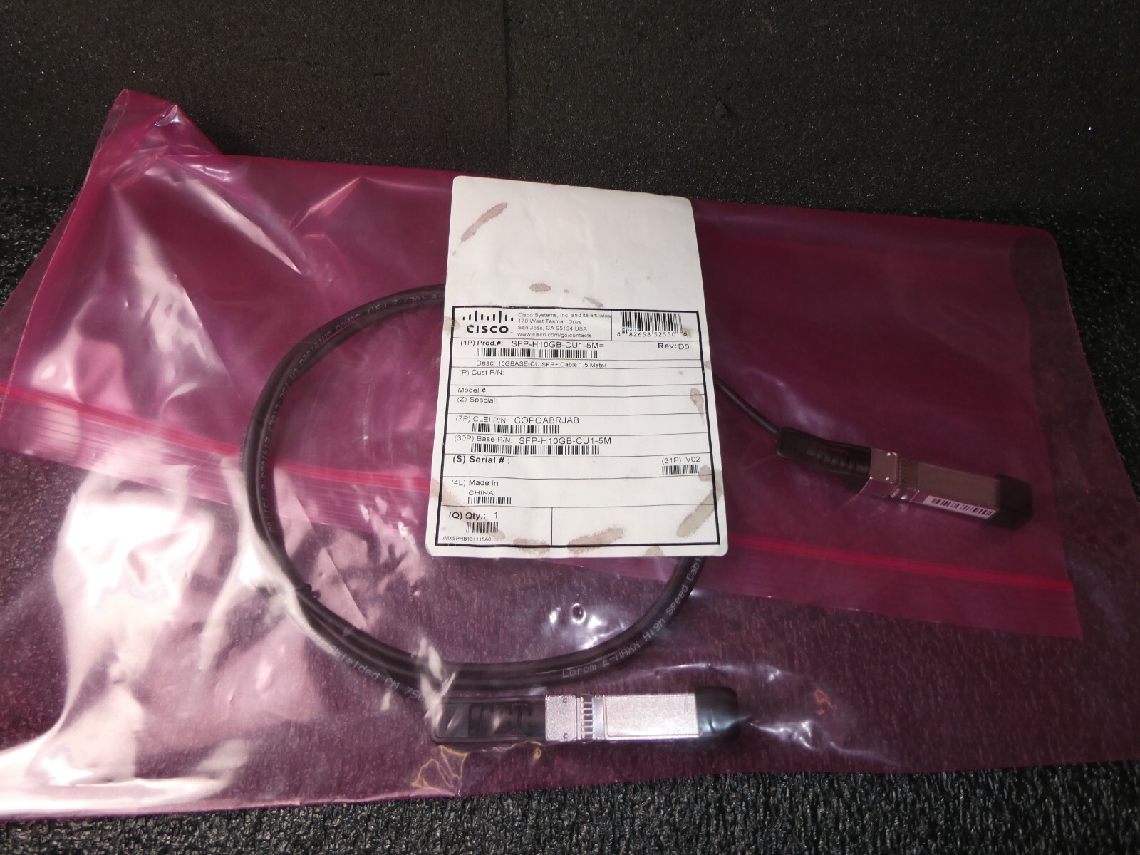 Genuine Cisco SFP-H10GB-CU1-5M 10GBase-CU SFP+ Cable 1.5M