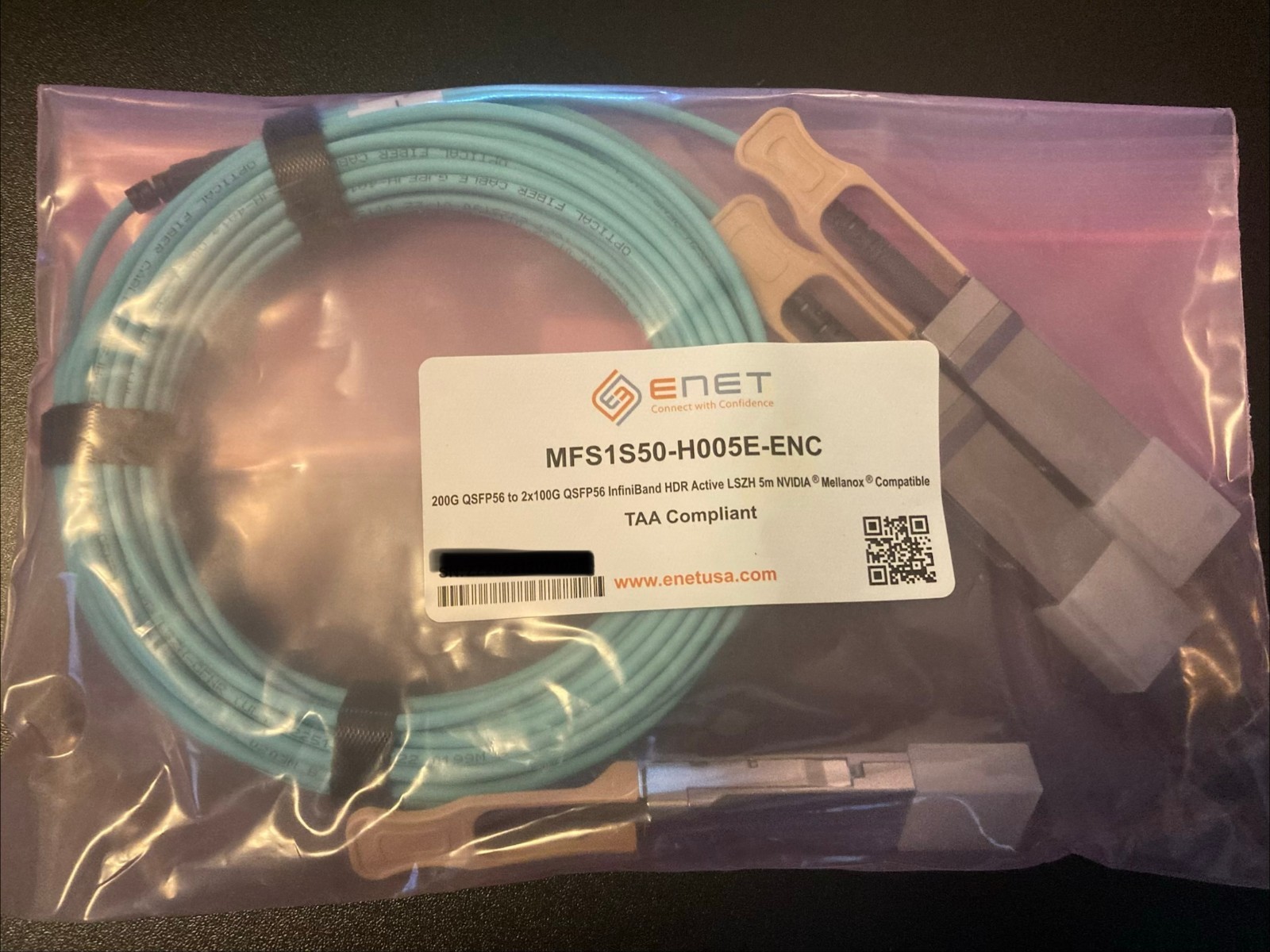 Brand New Mellanox MFS1S50-H005E-ENC 2x100G QSFP56 InfiniBand 5M NVIDIA ENET
