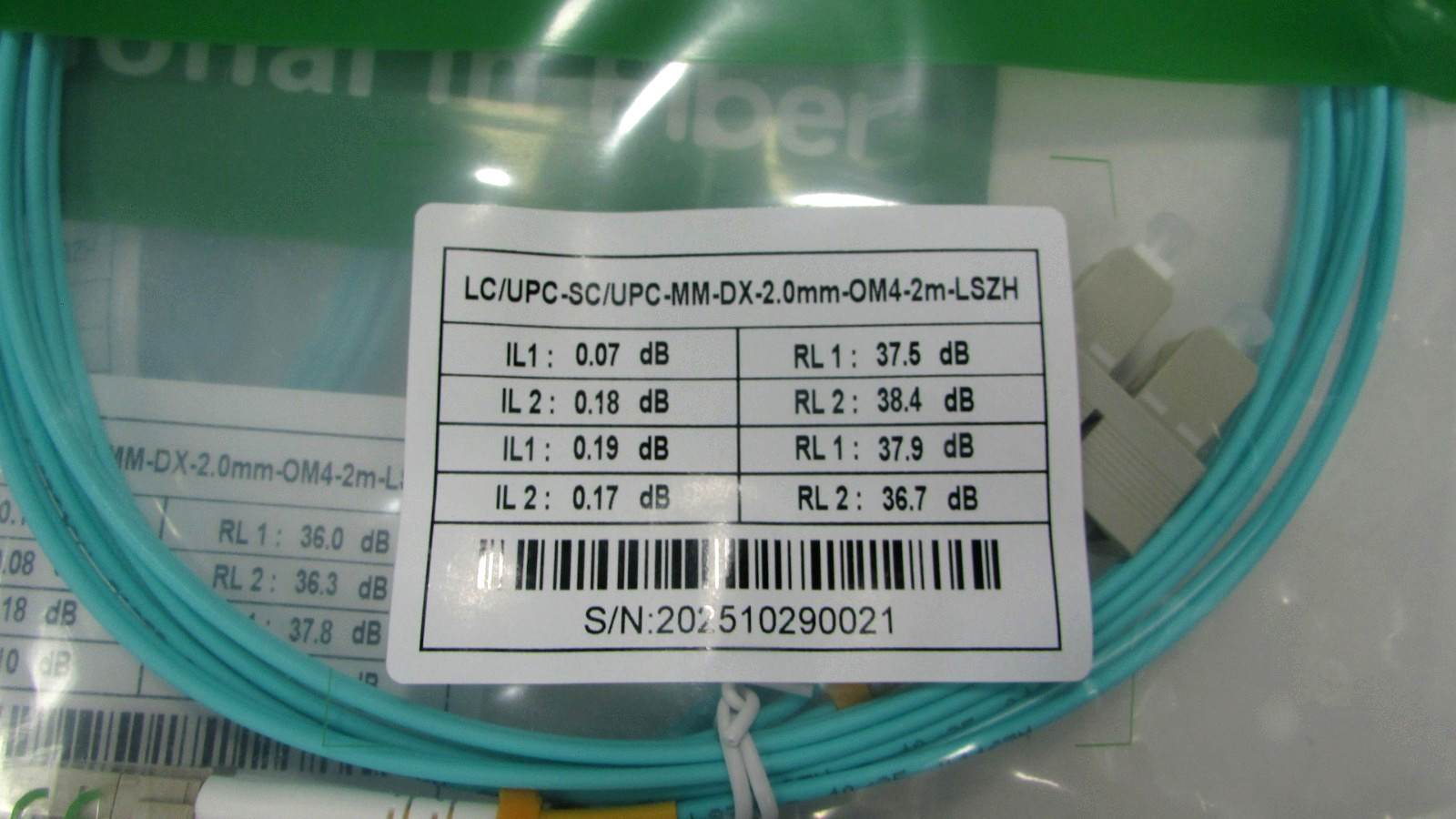 5 x Fibergaga UPC-MM-DX 2.0mm OM4 2m LSZH Fiber Optic Patch Cable