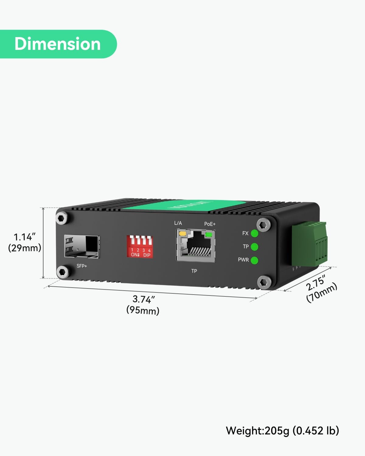 LINOVISION Industrial 10 Gigabit Ethernet Fiber POE+ Switch, small, black