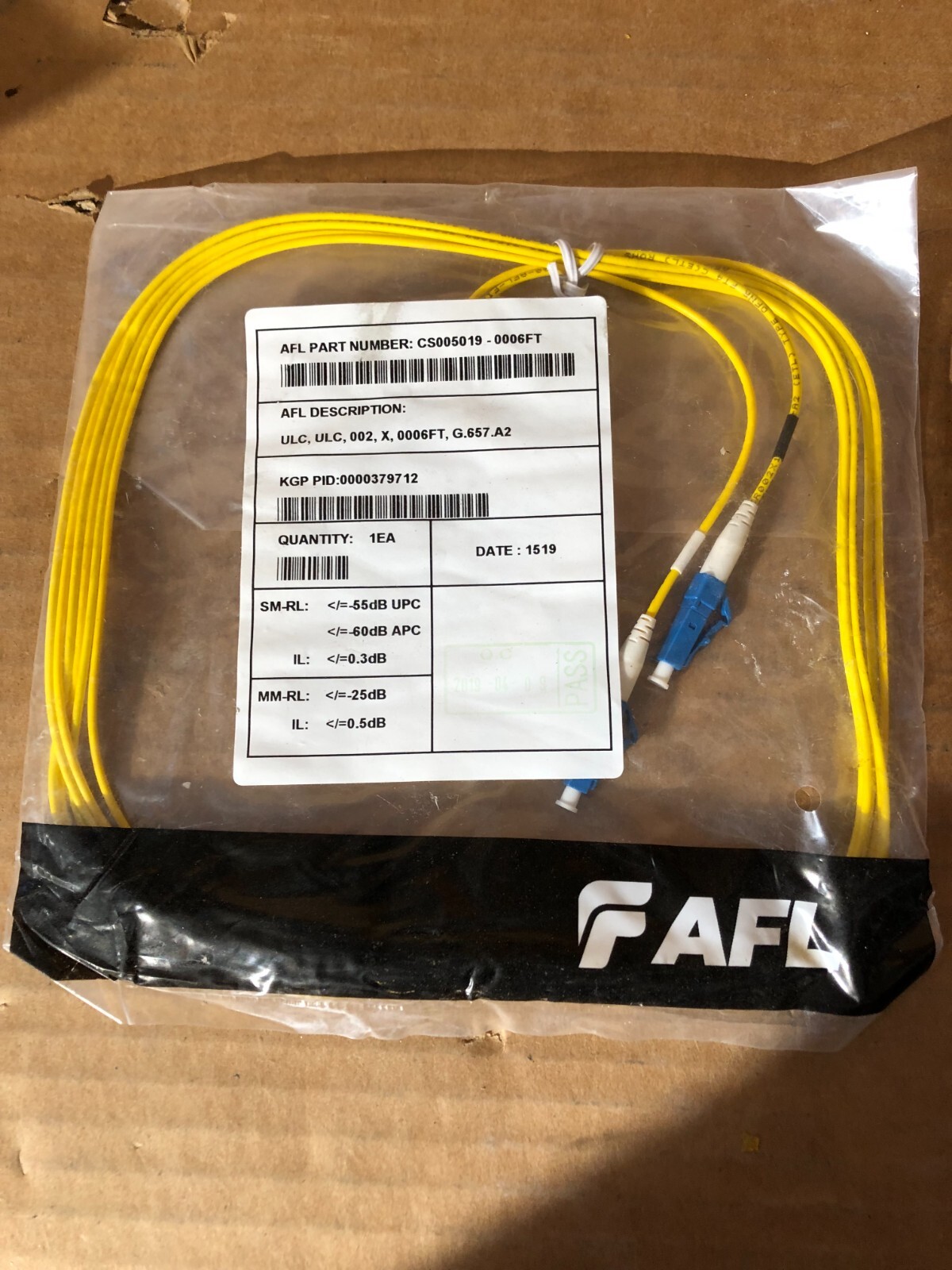 AFL 10FT Fiber Optic Cable CS005019-0010FT ULC, 002, X, 0010FT, G.657 .A2