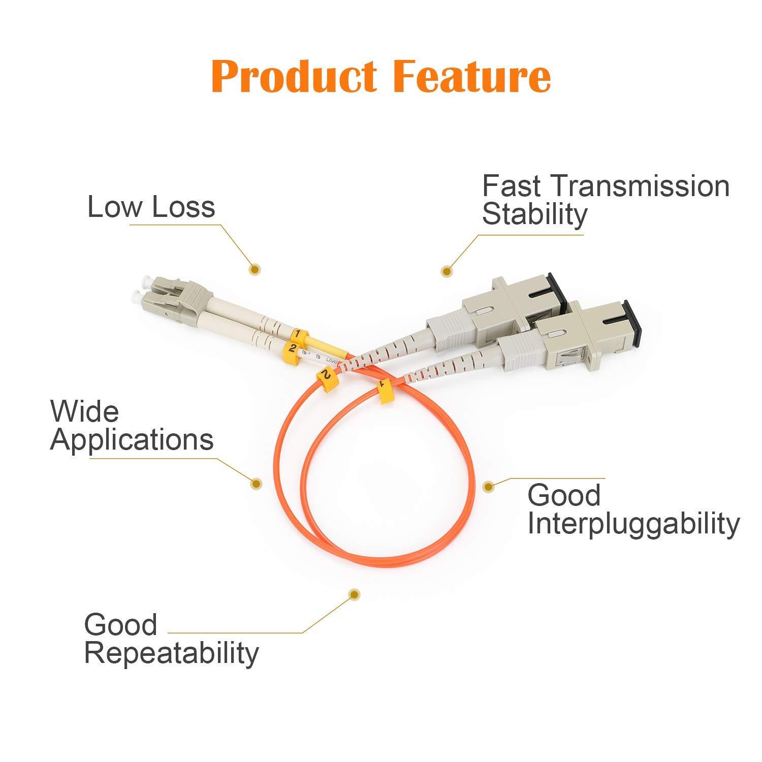 1ft Fiber Optic Adapter Cable LC Male to SC Female Multimode 62.5/125 Duplex