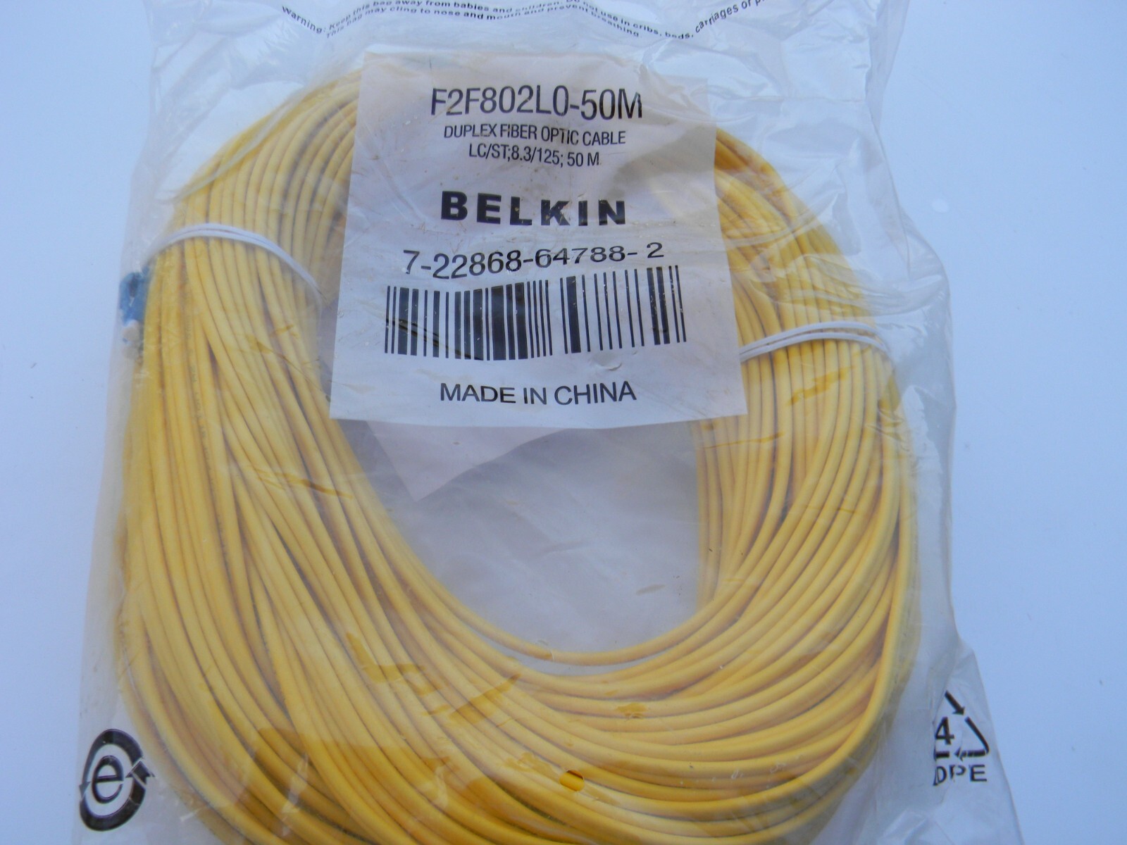 NEW Belkin 50M ST/LC 9/125 Duplex Fiber Optic Patch Cable Jumper Cord F2F802L0