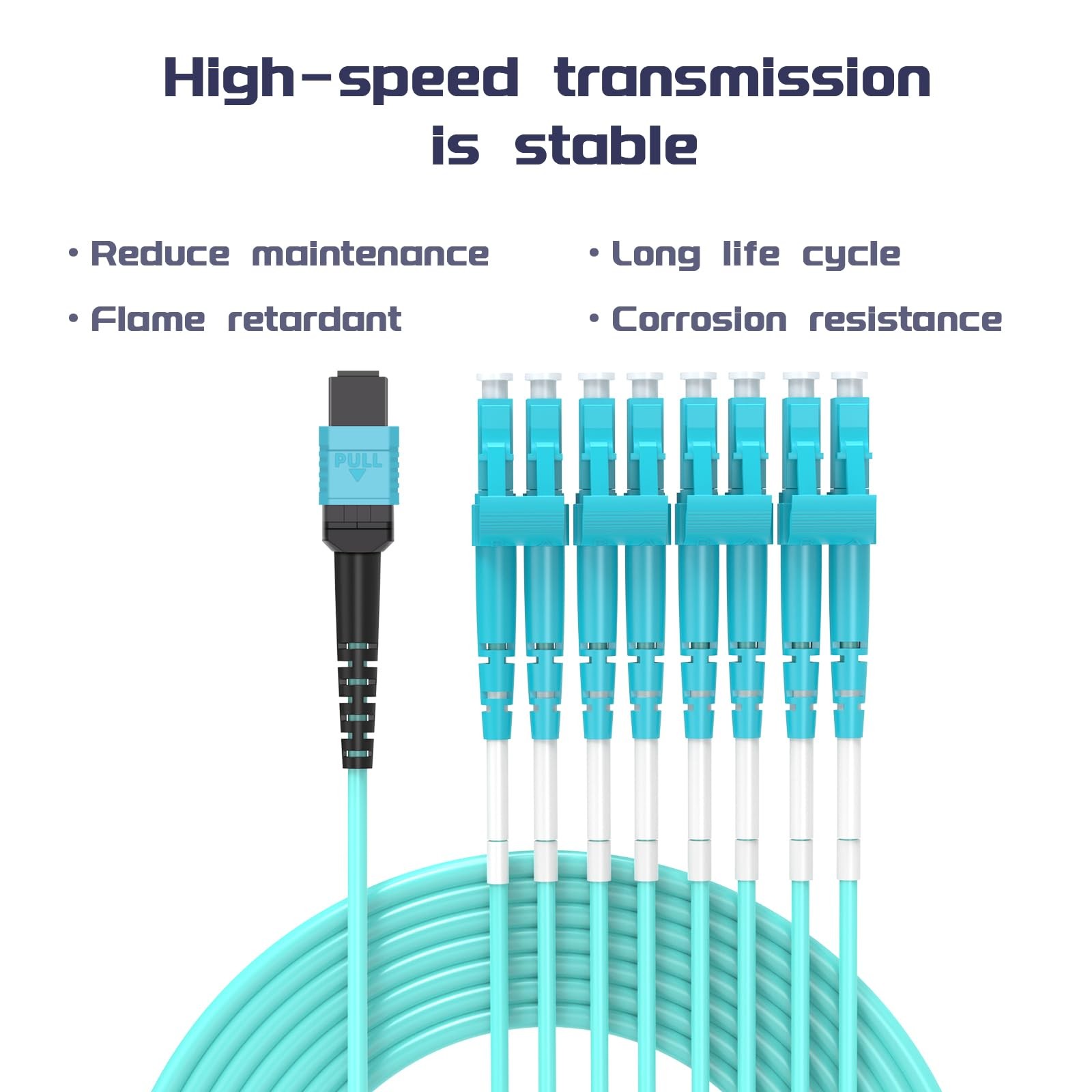 OM4 MPO Female to LC Breakout Multimode Fiber Optic Patch Cable 8 Fiber 3m