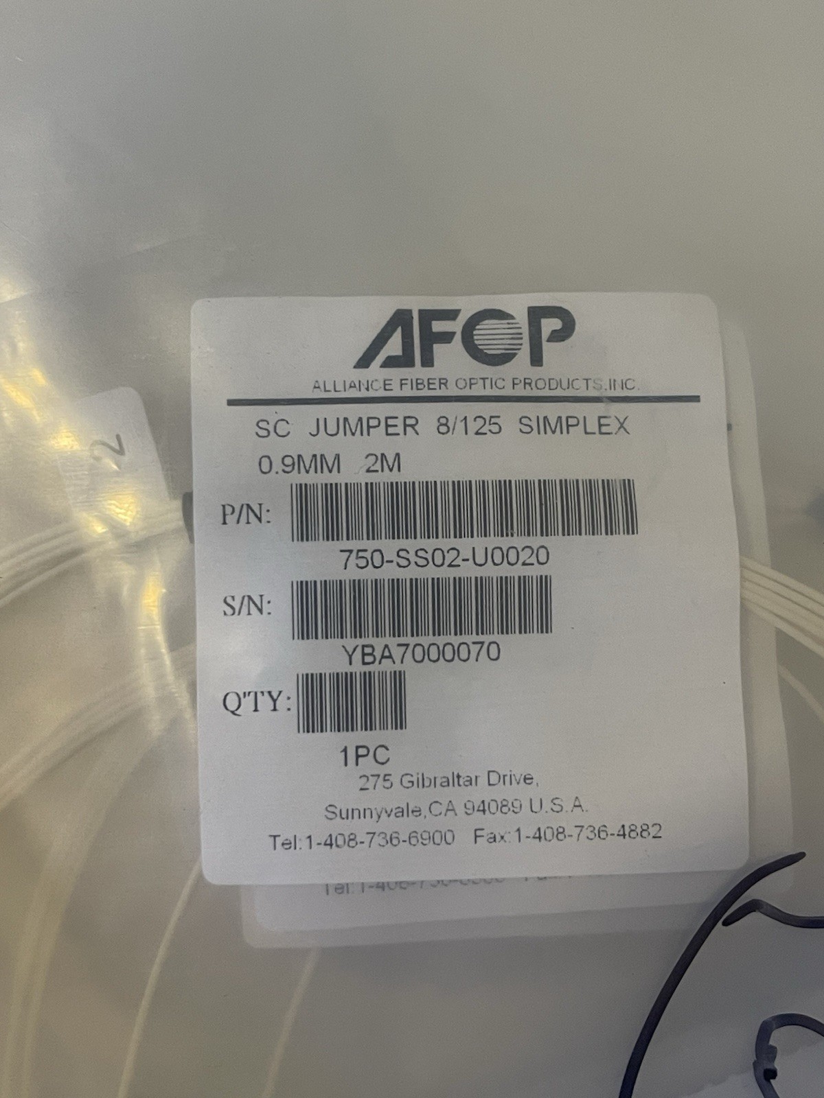 AFOP SC/UPC Simplex Single Mode Fiber Jumper Cable 2M 0.9mm Lot of 20 Pcs