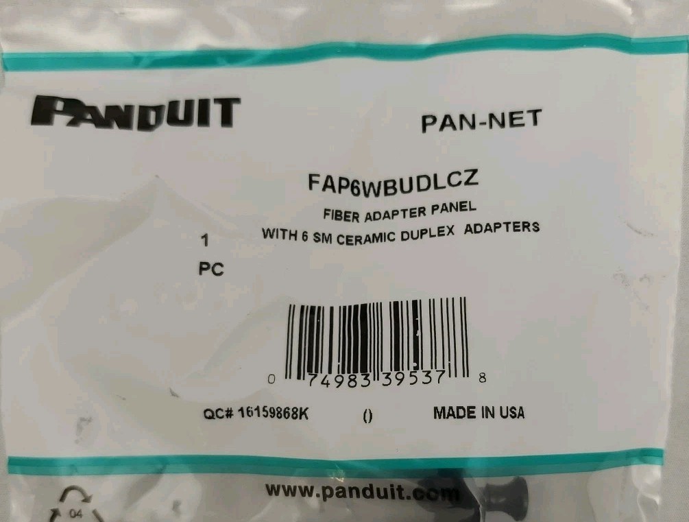 Panduit FAP6WBUDLCZ Fiber Adapter Panel W/ 6 Singlemode Ceramic Duplex Adapters