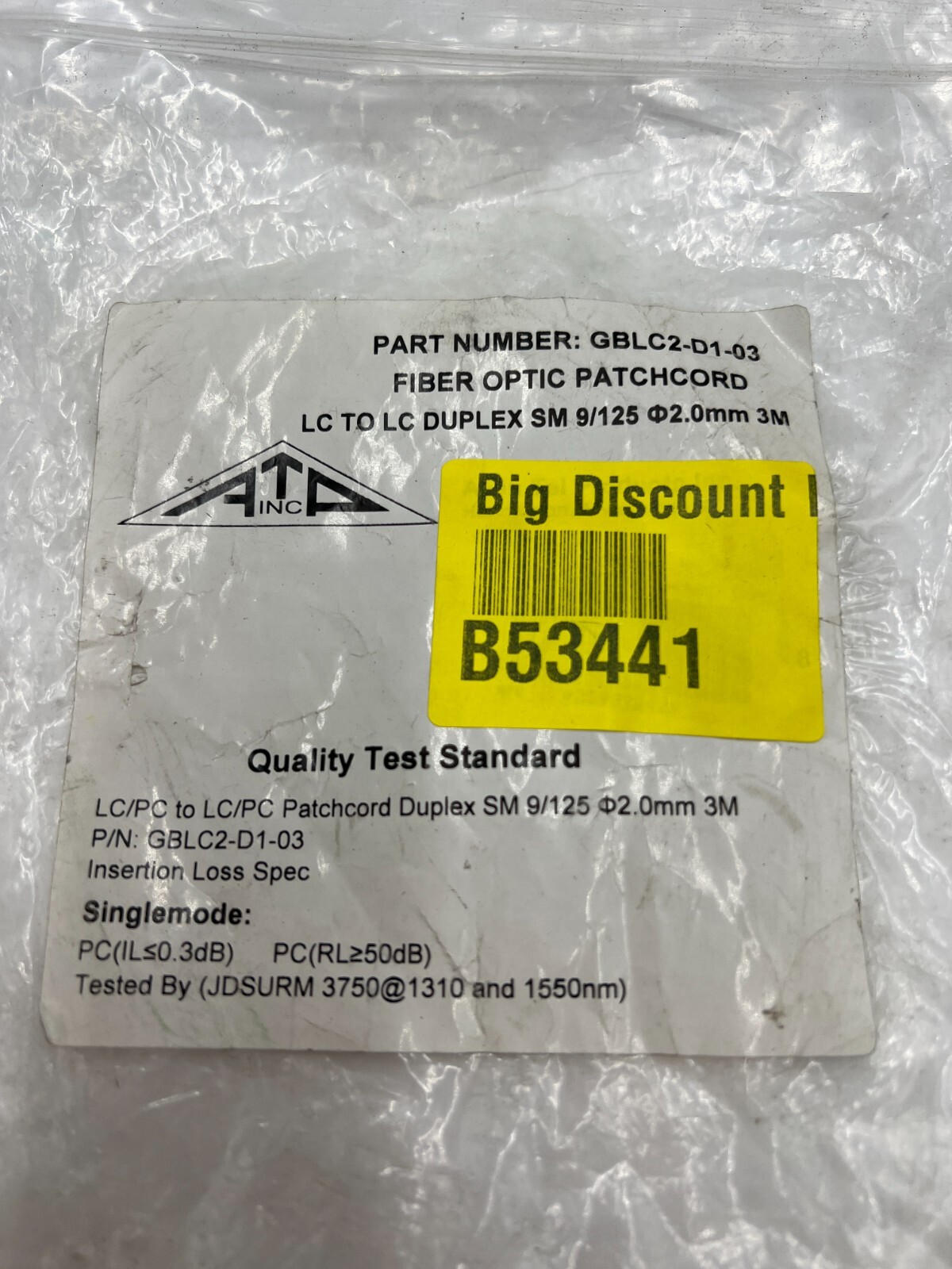 Allen Tel GBLC2-D1-03 Fiber Optic Patch Cable (Duplex LC-LC Single Mode) 3M